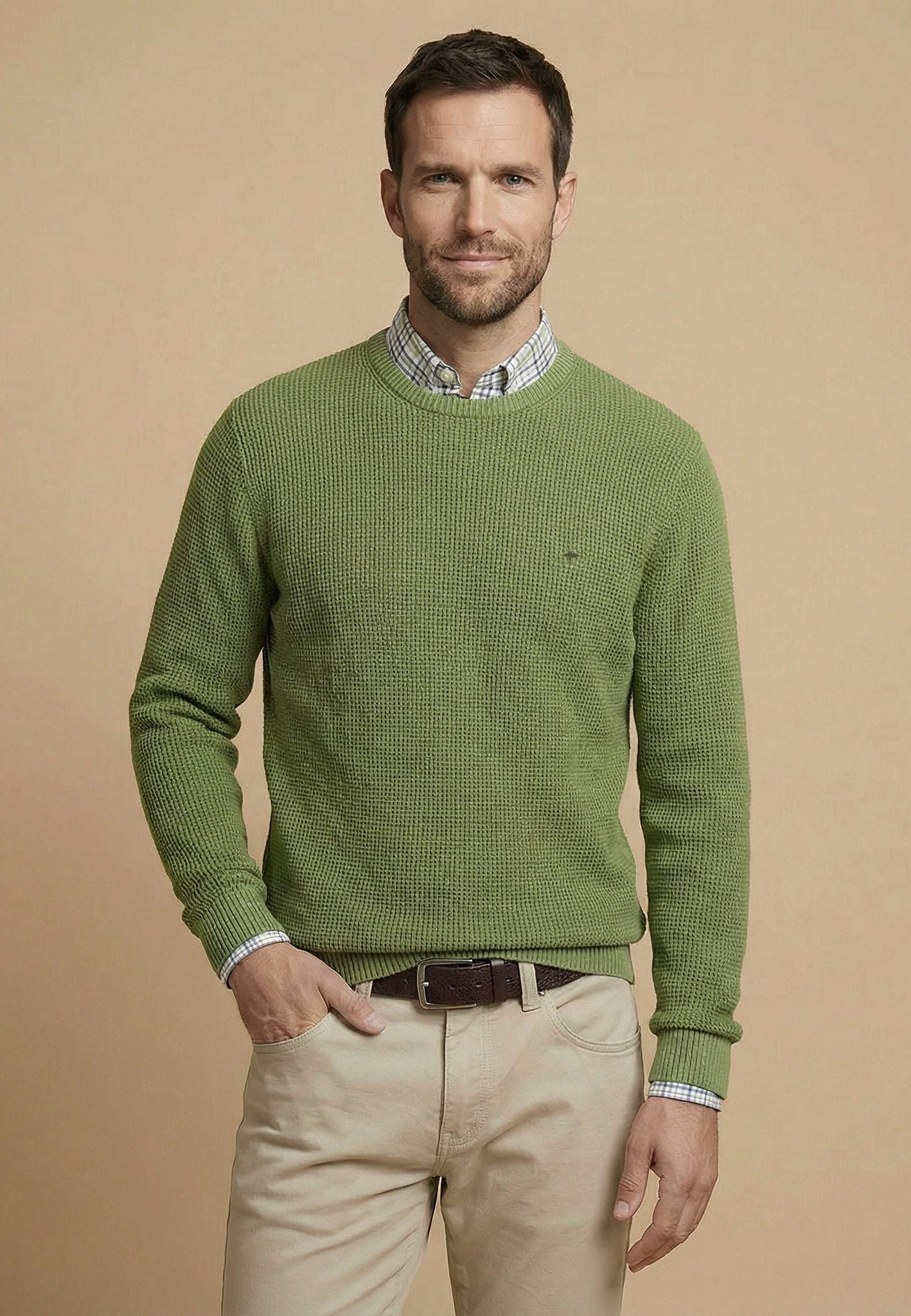FYNCH-HATTON Pull en tricot aus Baumwolle, normale Passform, hüftbedeckende Länge