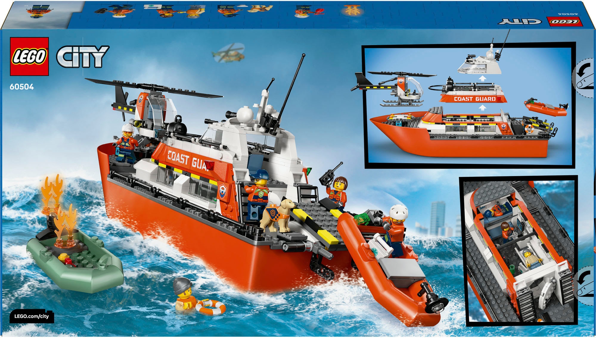 LEGO® Konstruktionsspielsteine »Rettungsboot der Küstenwache mit Hubschrauber (60504), LEGO City« Made in Europe