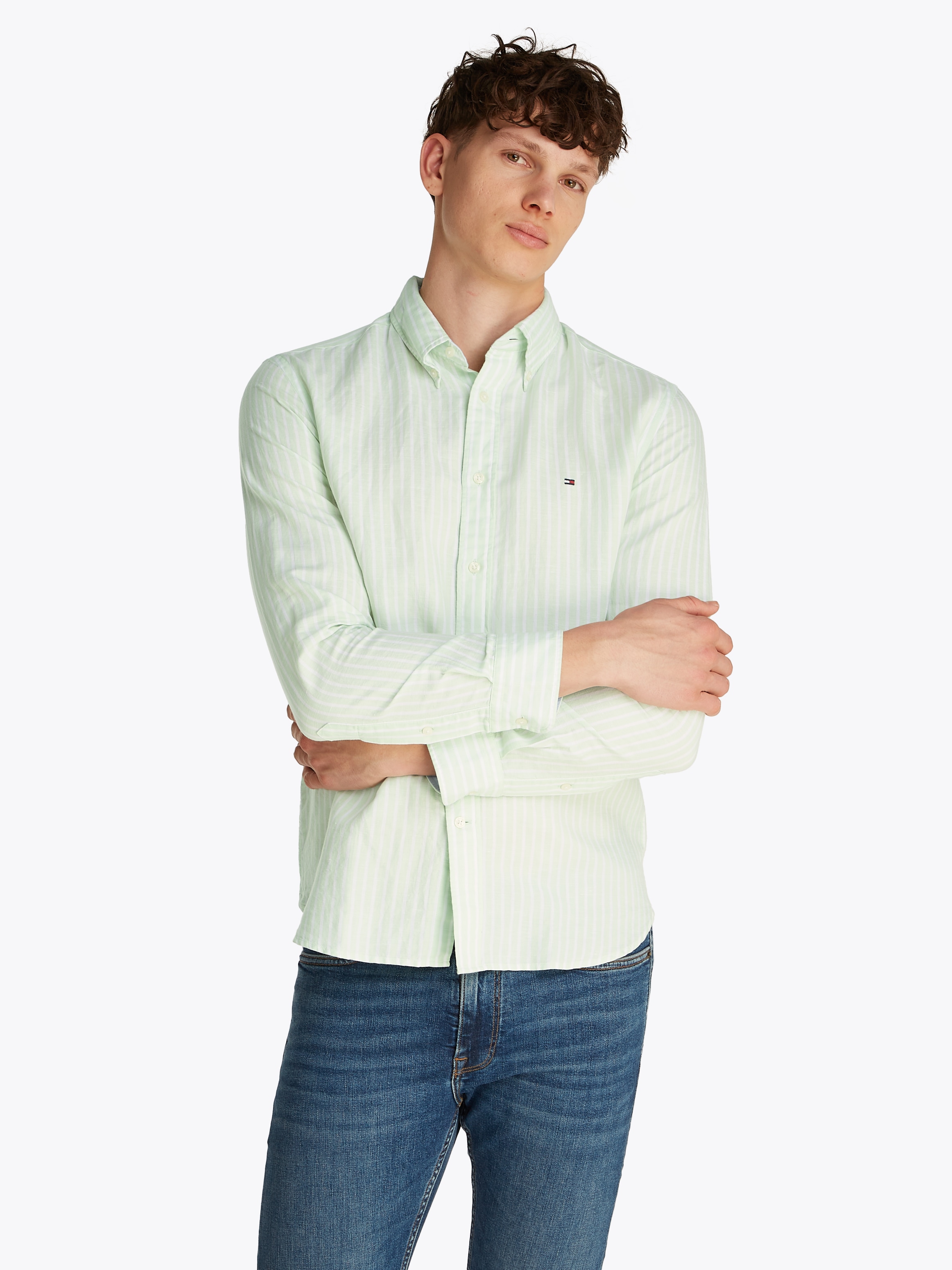 Image of Tommy Hilfiger Langarmhemd "LINEN BLEND BOLD STRIPE" mit feinen Streifen