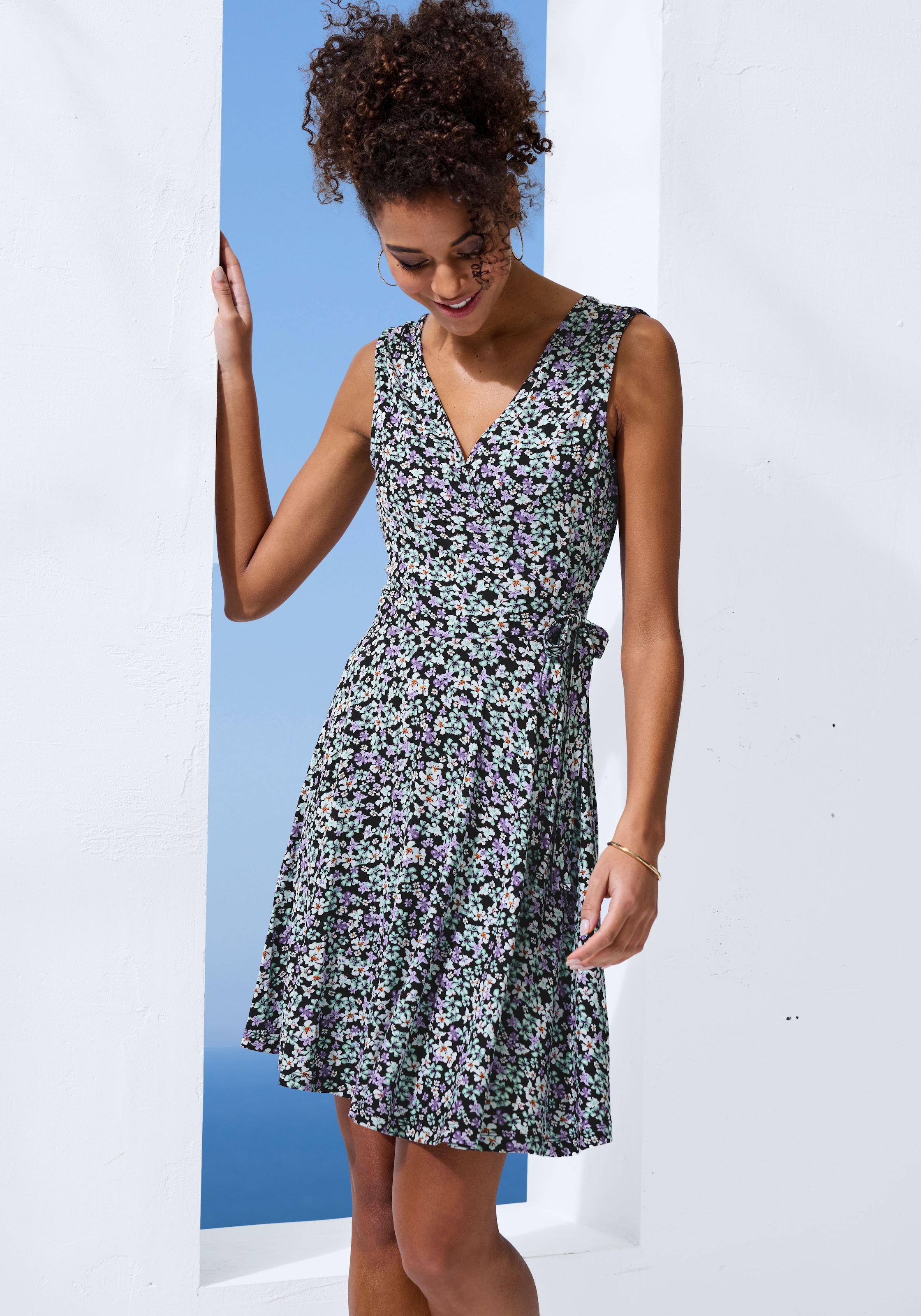 Image of Vivance Jerseykleid mit Alloverdruck und Bindeband, Wickelkleid, Sommerkleid