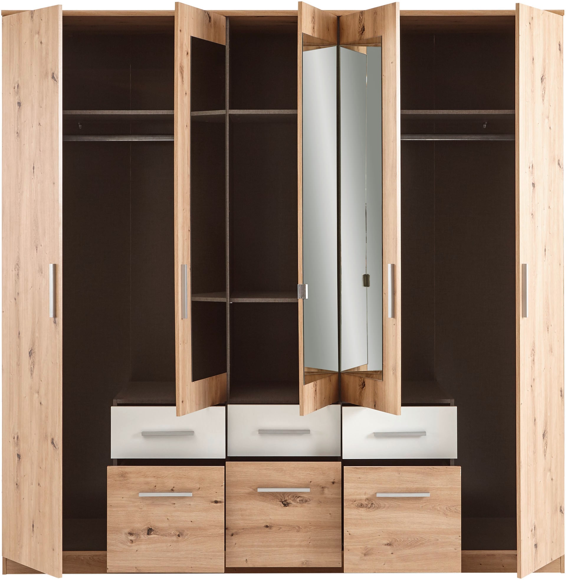 Schlafkontor Drehtürenschrank »Florida«, 212 cm breit mit Schubkästen, Kleiderschrank mit Spiegel