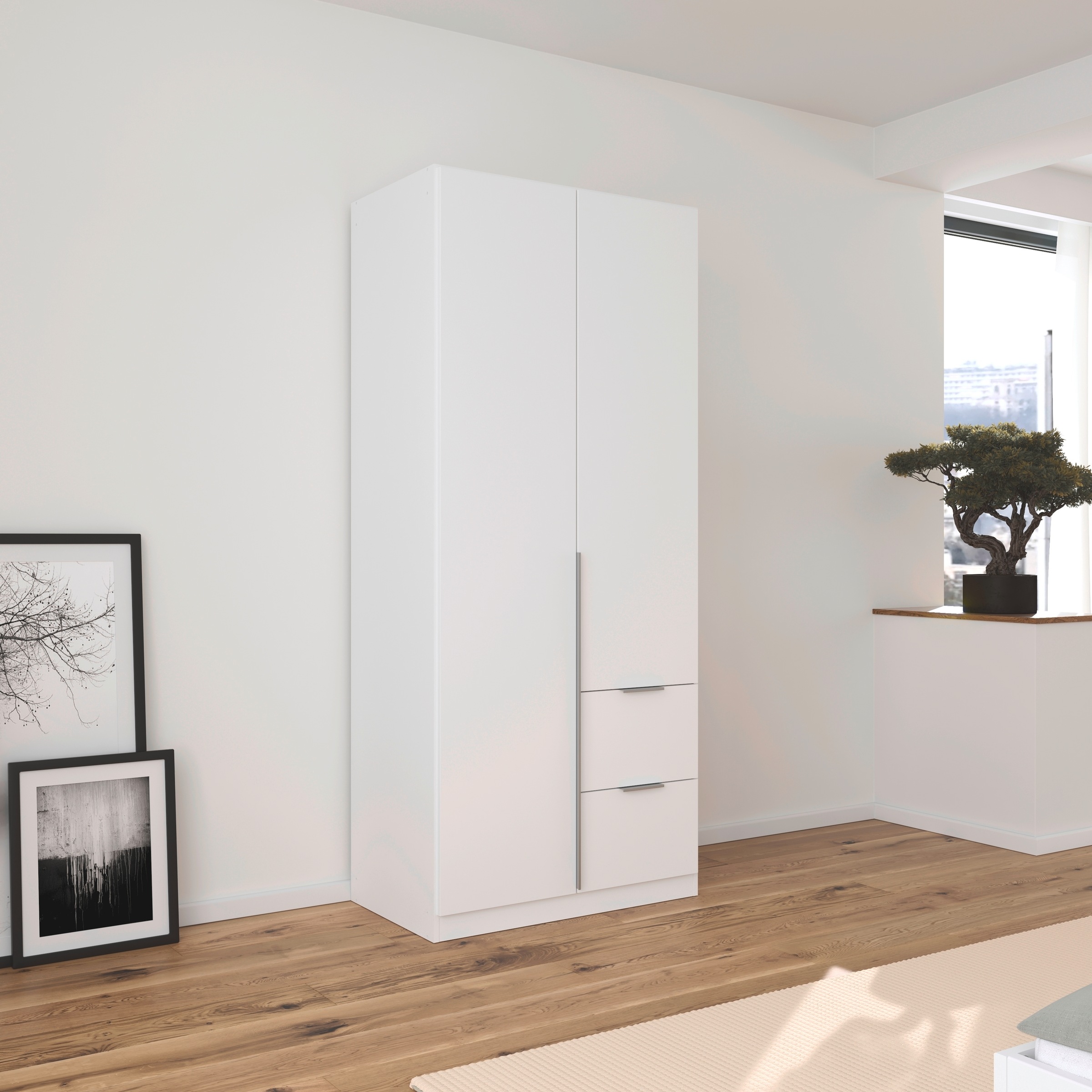 OTTO home Drehtürenschrank "Kleiderschrank Schrank Garderobe AGORDO mit Dekor- oder Hochglanzfront" in zwei Griff-Farben, Breite 91 cm, mit Außenschubkästen, Serie in 7 Breiten und 2 Höhen MADE IN GERMANY