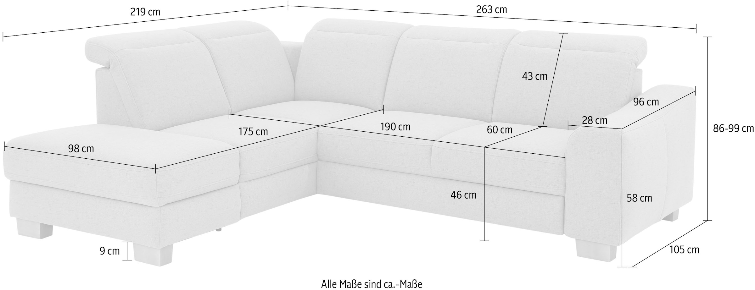 Home affaire Canapé d'angle »Dundee L-Form« wahlweise mit Kopfteilverstellung und zusätzlich mit Bettfunktion