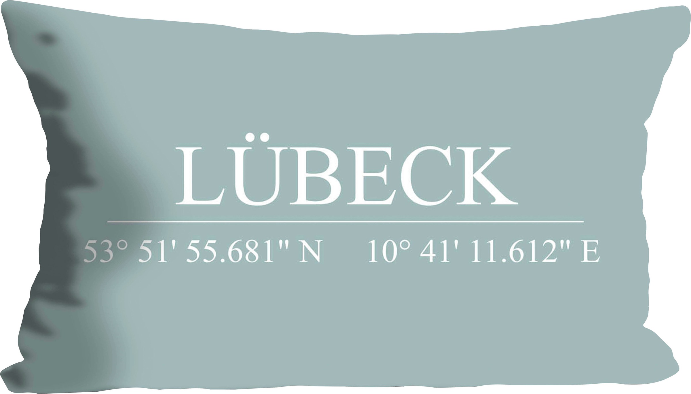 queence Dekokissen »Lübeck«, Kissenhülle,Türkiser Hintergrund,Lübeck Schriftzug,Koordinaten