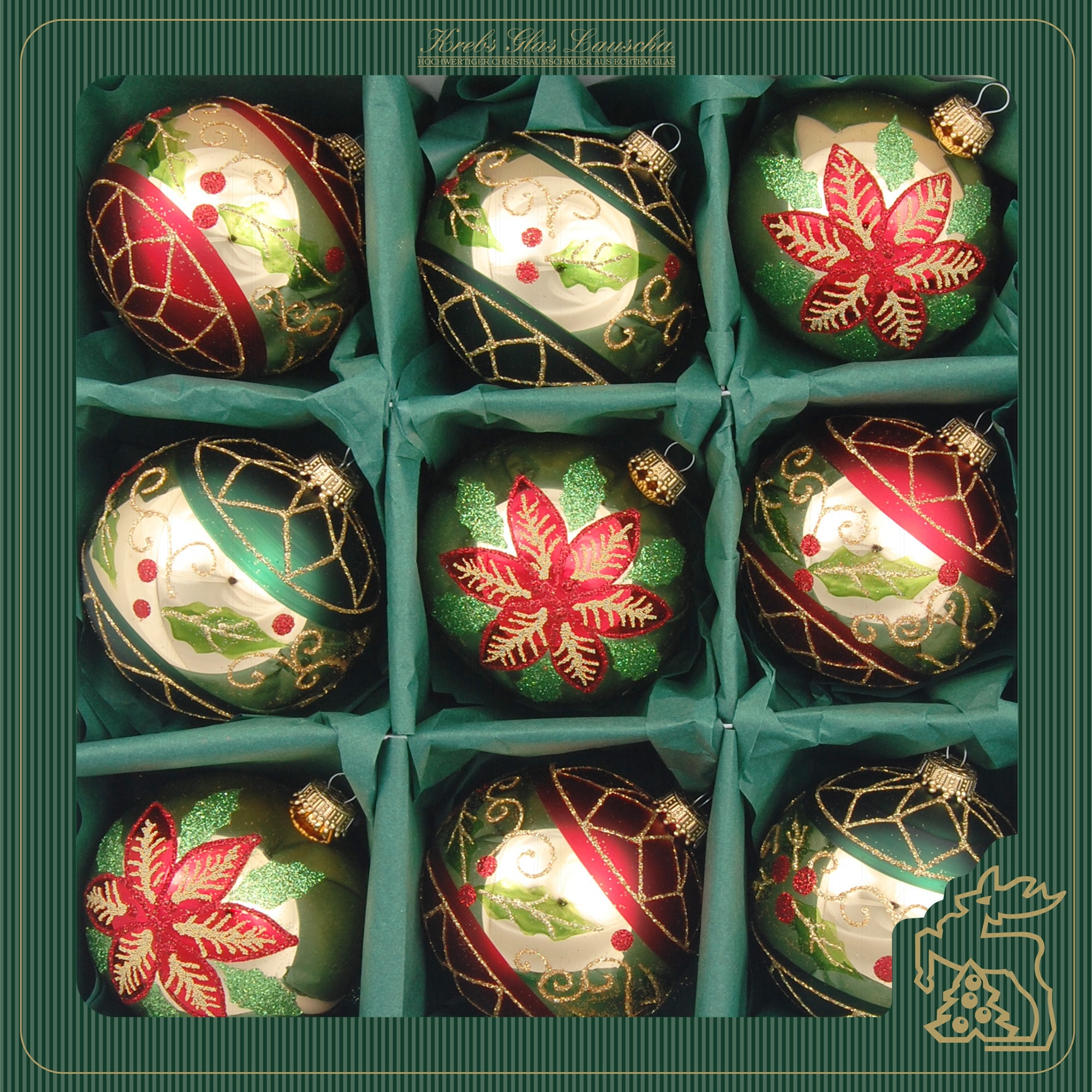 Krebs Glas Lauscha Weihnachtsbaumkugel »KGL03372, Weihnachtsdeko, Christbaumschmuck, Christbaumkugeln Glas« aus Glas, mit Blattdekor