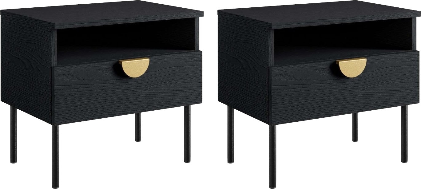 Leonique Nachtkonsole »BELLOT 2er Set, Nachttischen mit Schubladen und goldfarbenenen Metallgriffen«, (Set, 2 St., zwei Stücke), zwei Stücke, mit 2 Schubladen, Masse B/T/H: 50/34,5/45,5 cm