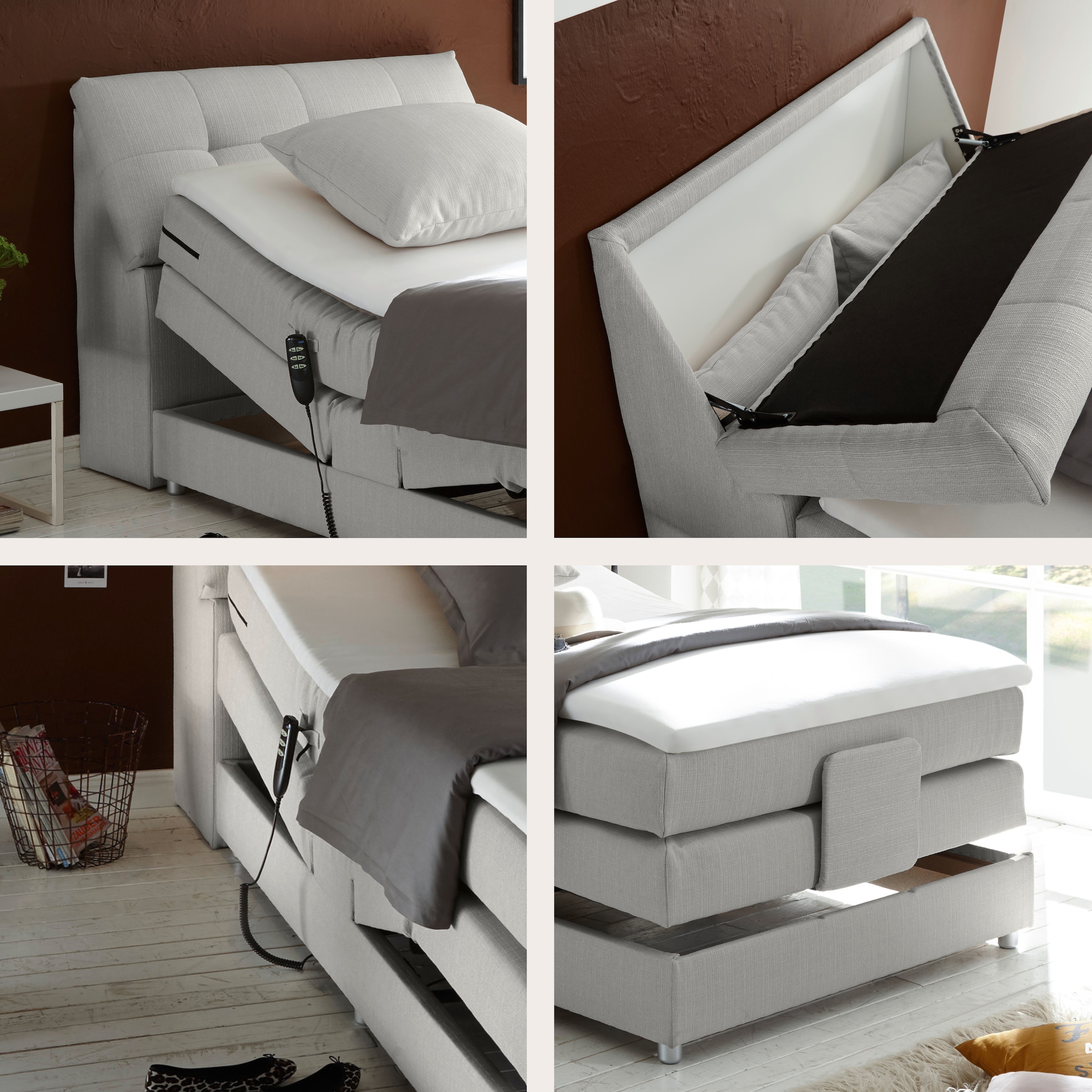 ED EXCITING DESIGN Lit boxspring »Carpino wahlweise in den Breiten 120cm oder 180cm erhältlich« inkl. Motor, Stauraum im Kopfteil und Topper