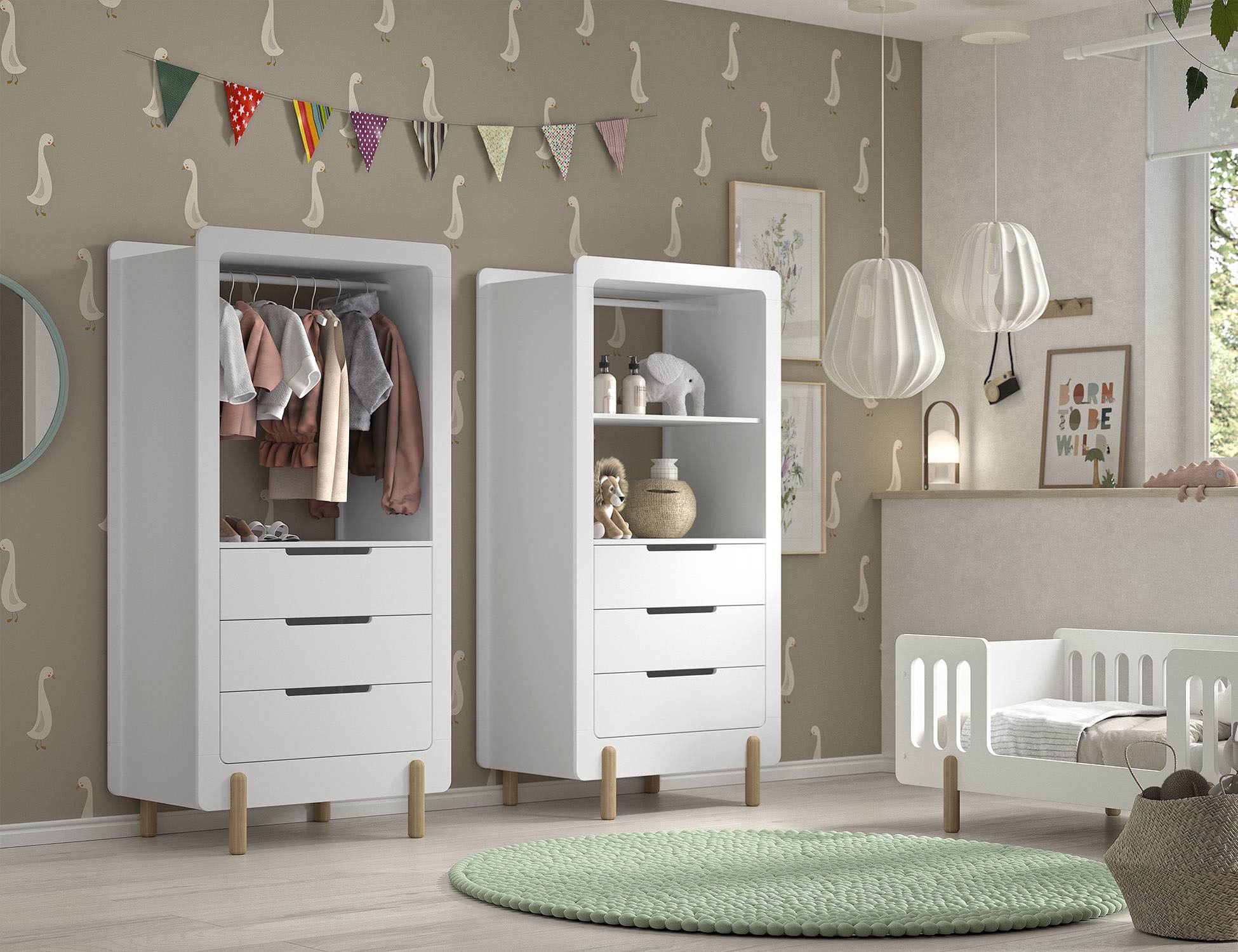 Vipack Stauraumregal Made in Europe,  als Regal o. Hängemöglichkeit nutzbar, 3 gr. Schubladen, Weiss lackiert