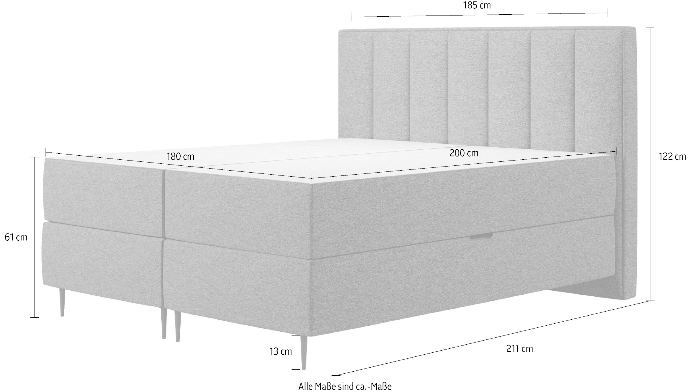 Home affaire Lit de boxe »Rita inkl. Bettkasten, erhältlich in den Breiten 160cm und 180cm« avec matelas à ressorts ensachés, hauteur de couchage confortable de 61cm