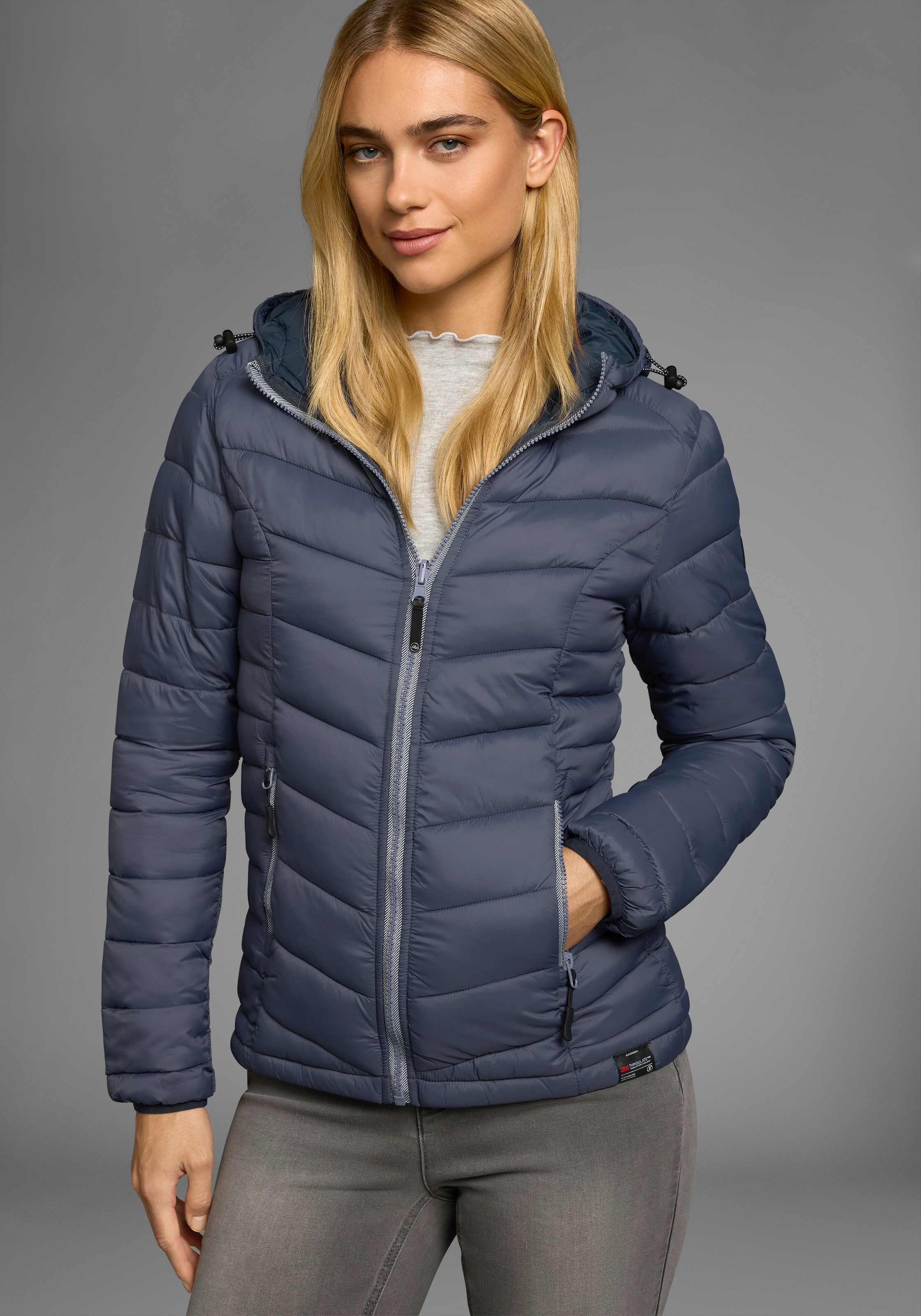 Polarino Steppjacke, mit Kapuze, für kühle Tage, aus leichtem Webmaterial, wasserabweisend