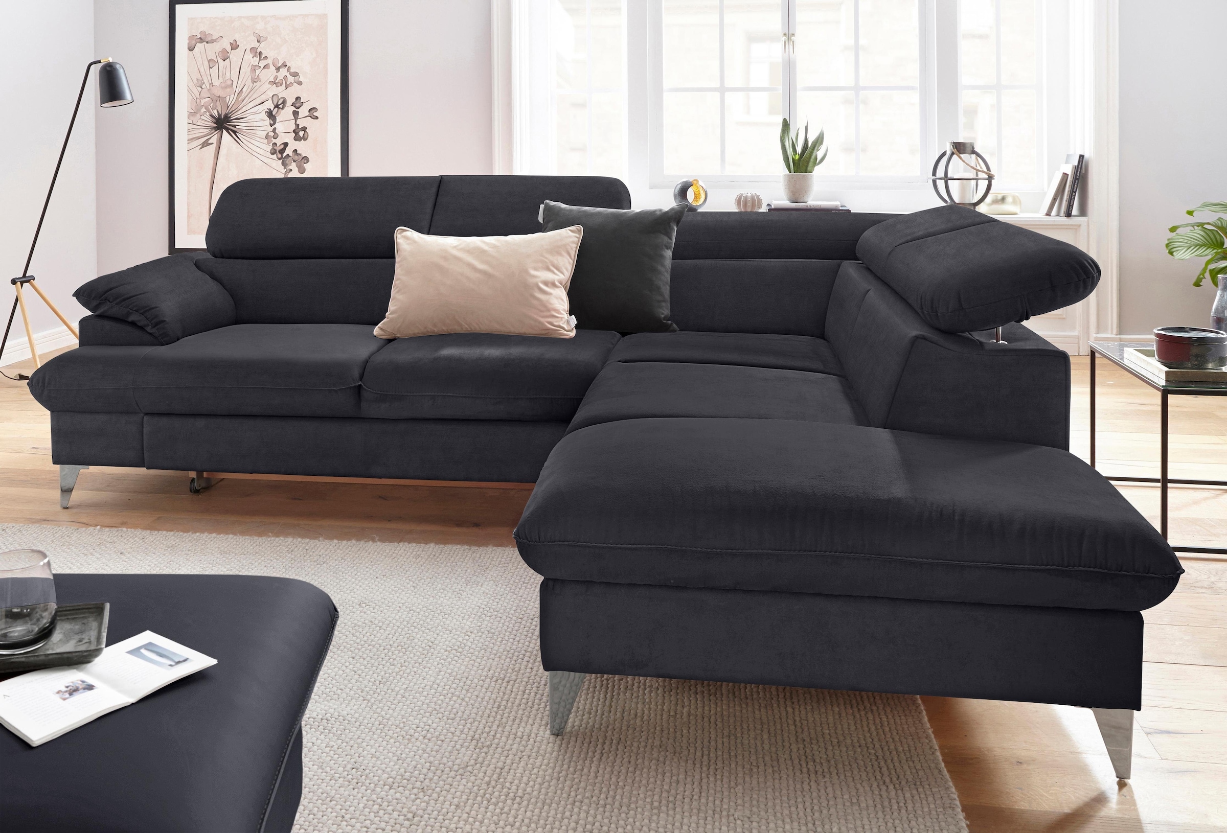 COTTA Polstergarnitur »Caluso L-Form« Set bestehend aus: Ecksofa mit Kopfteilverstellung & Hocker