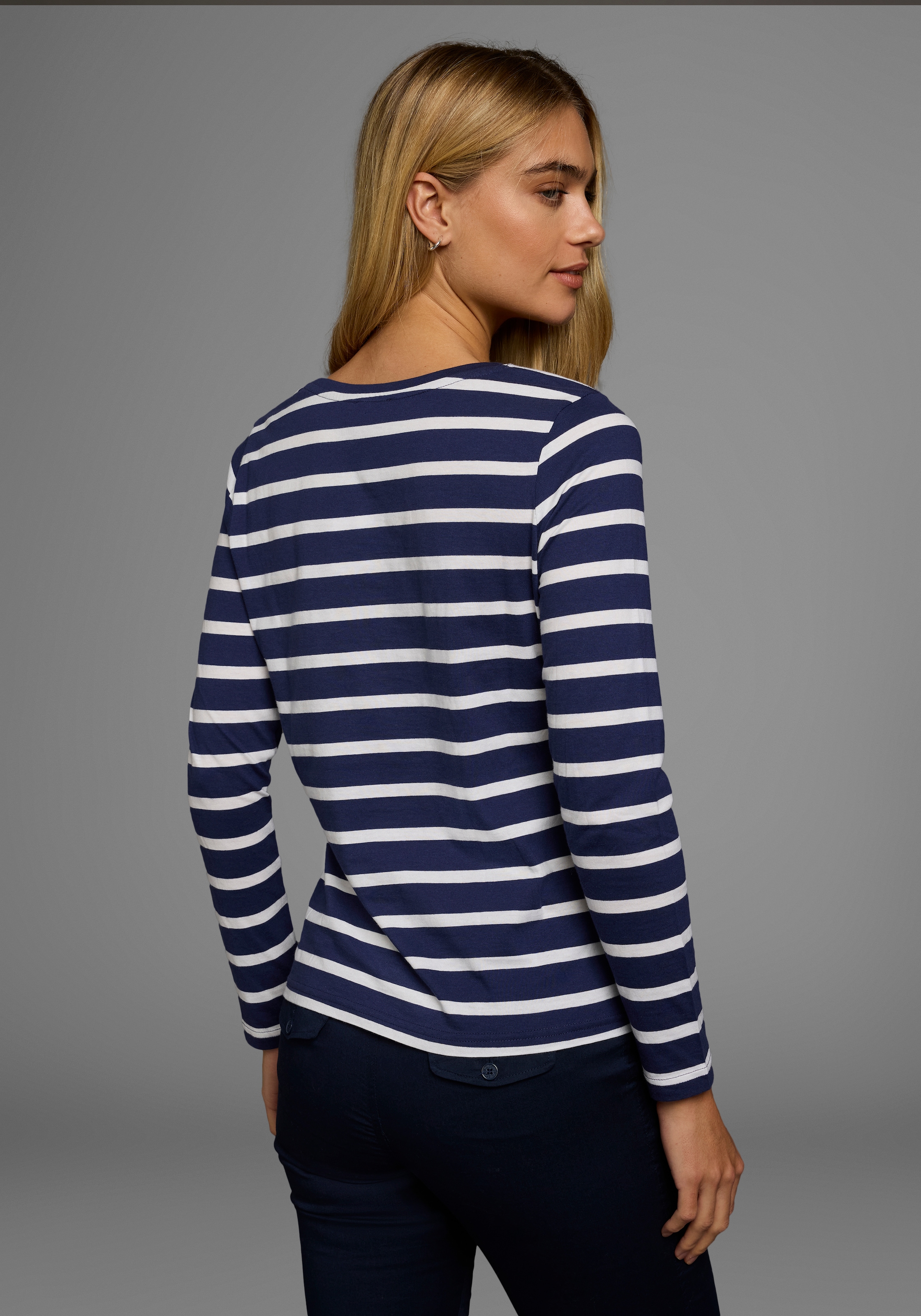 AJC Langarmshirt, gestreift, Rundhalsausschnitt, aus Baumwolle, aus Single Jersey