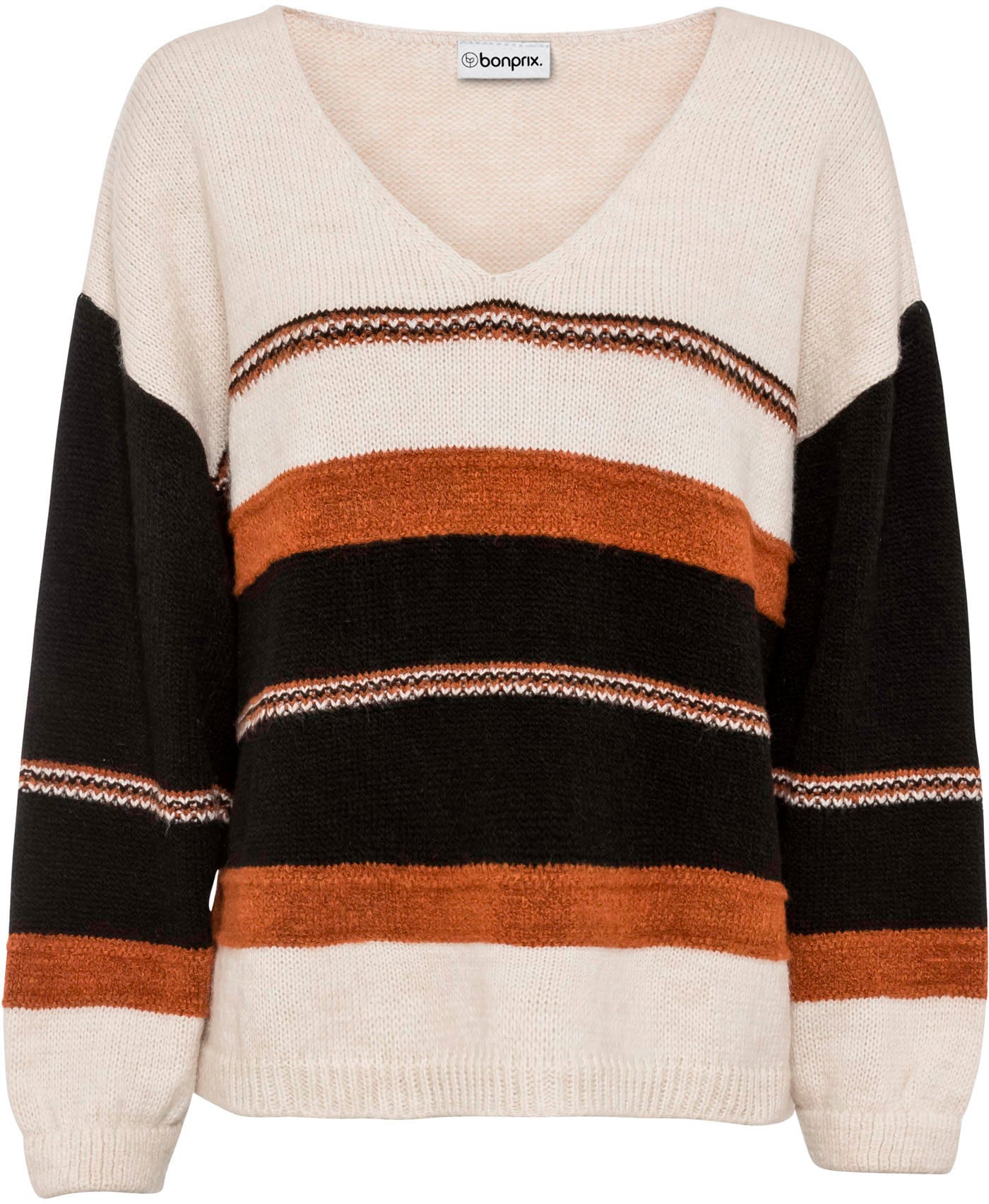 bonprix Pull col V aus weichem Materialmix, mit V-Ausschnitt, lässig geschnitten