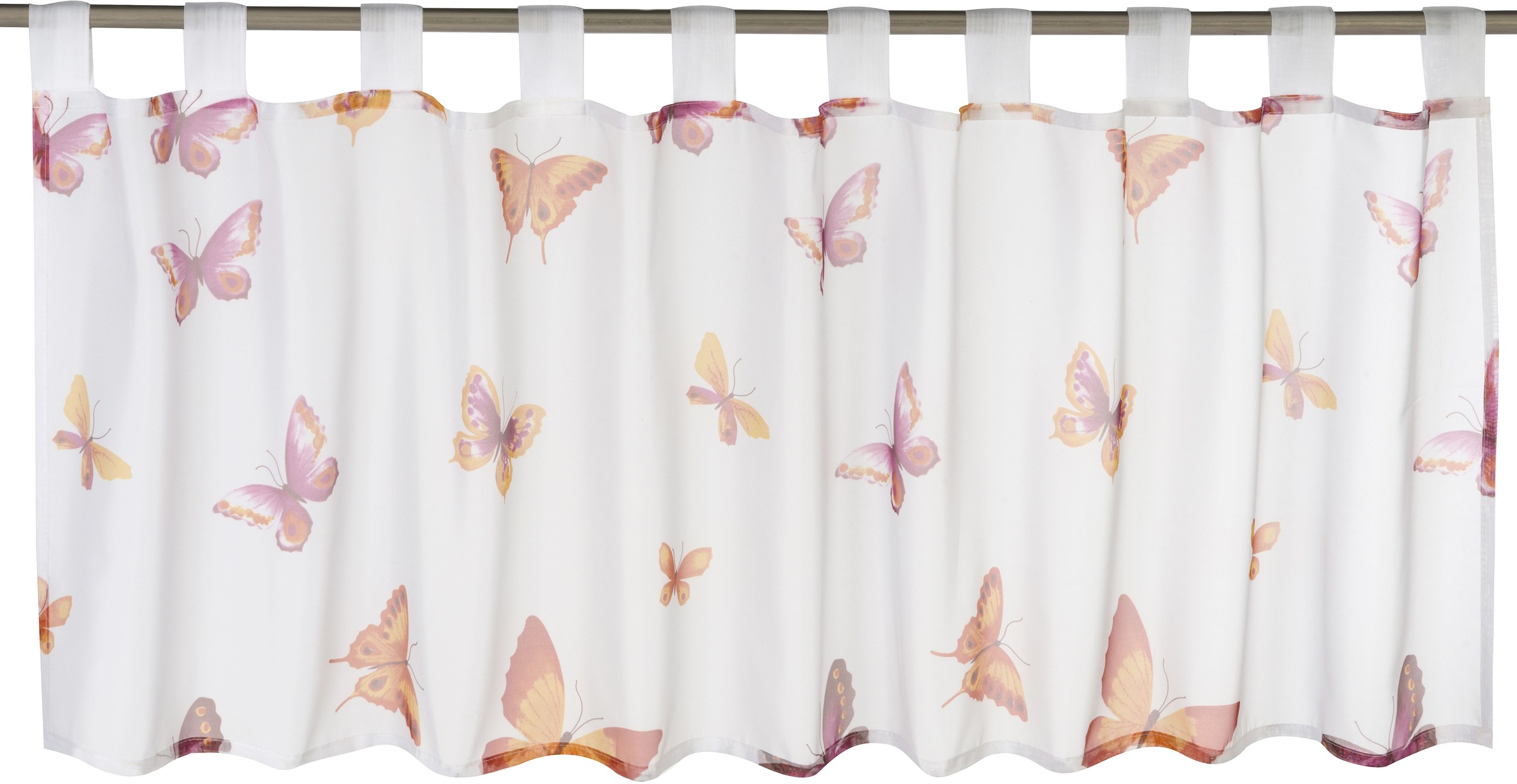 Image of ELBERSDRUCKE Scheibengardine »Mariposa«, (1 St.), Bistrogardine mit Schlaufen Mariposa 04 rot-orange-weiss 48x140 cm halbtransparent bei Ackermann Versand Schweiz