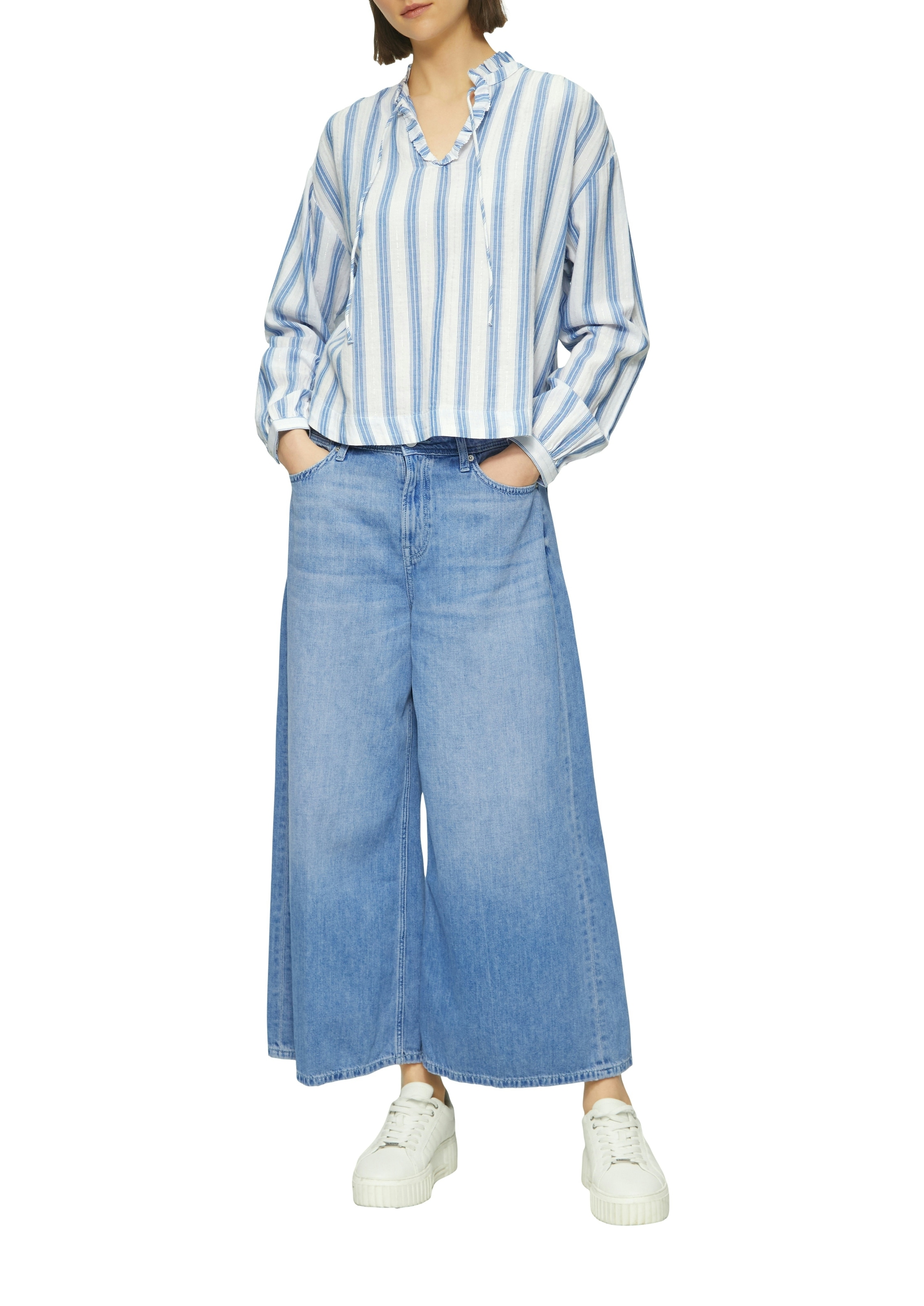s.Oliver Blouse à manches longues avec volants et fil scintillant