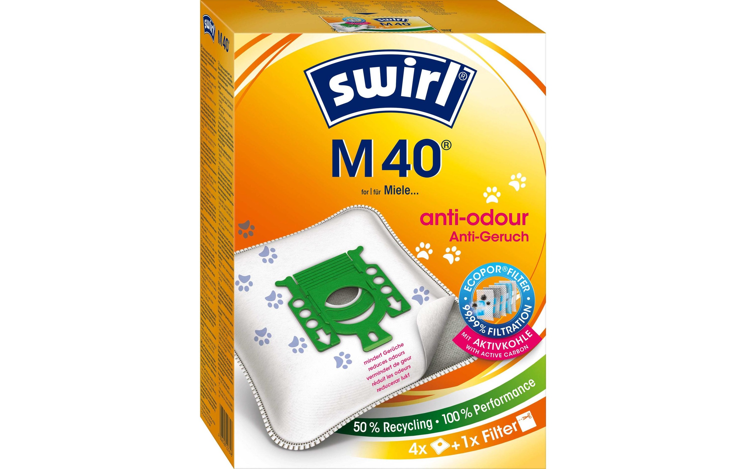 Swirl Staubsaugerbeutel »M40 EcoPor Anti Geruch 4 Stück«, (4 St.)