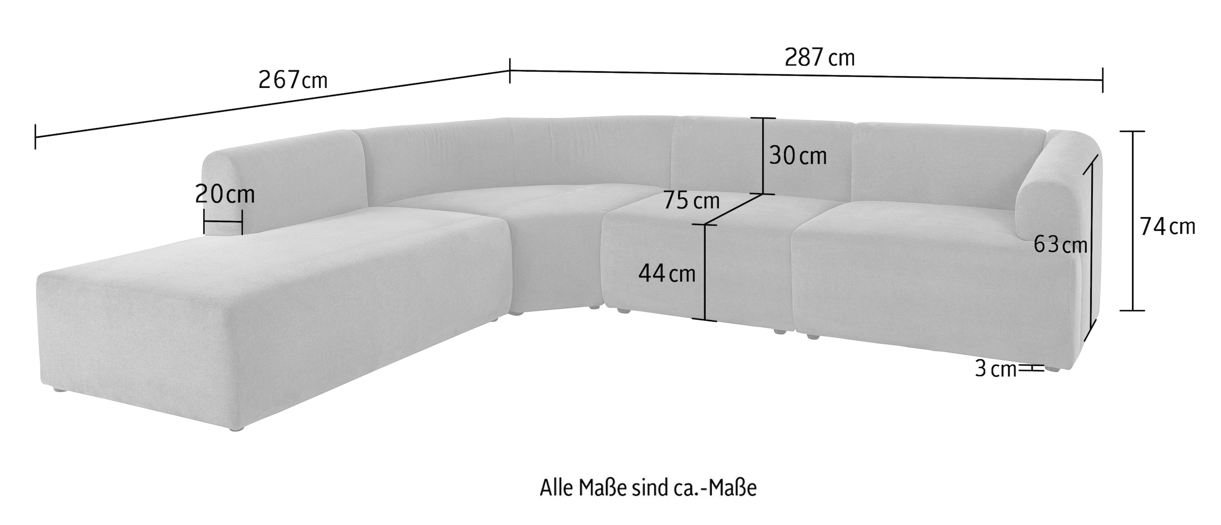 LeGer Home by Lena Gercke Canapé d'angle »LYZA L-Form links/rechts, Modularsofa "XL", Masse B/T/H: 287/267/74 cm« aus 4 Modulen, zusammen oder einzeln stellbar