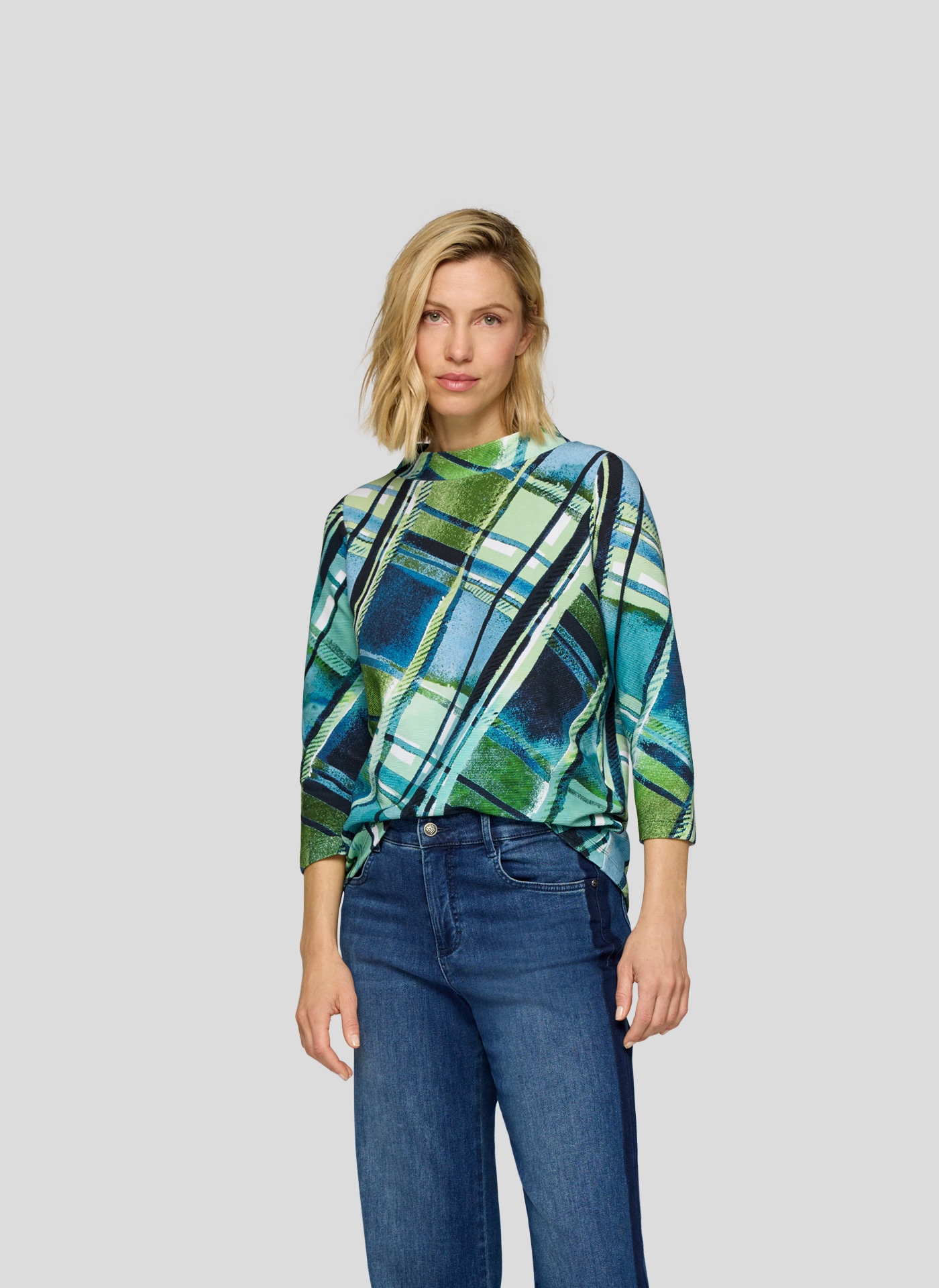 Image of Rabe 3/4-Arm-Shirt mit grafischem Muster und Stehkragen