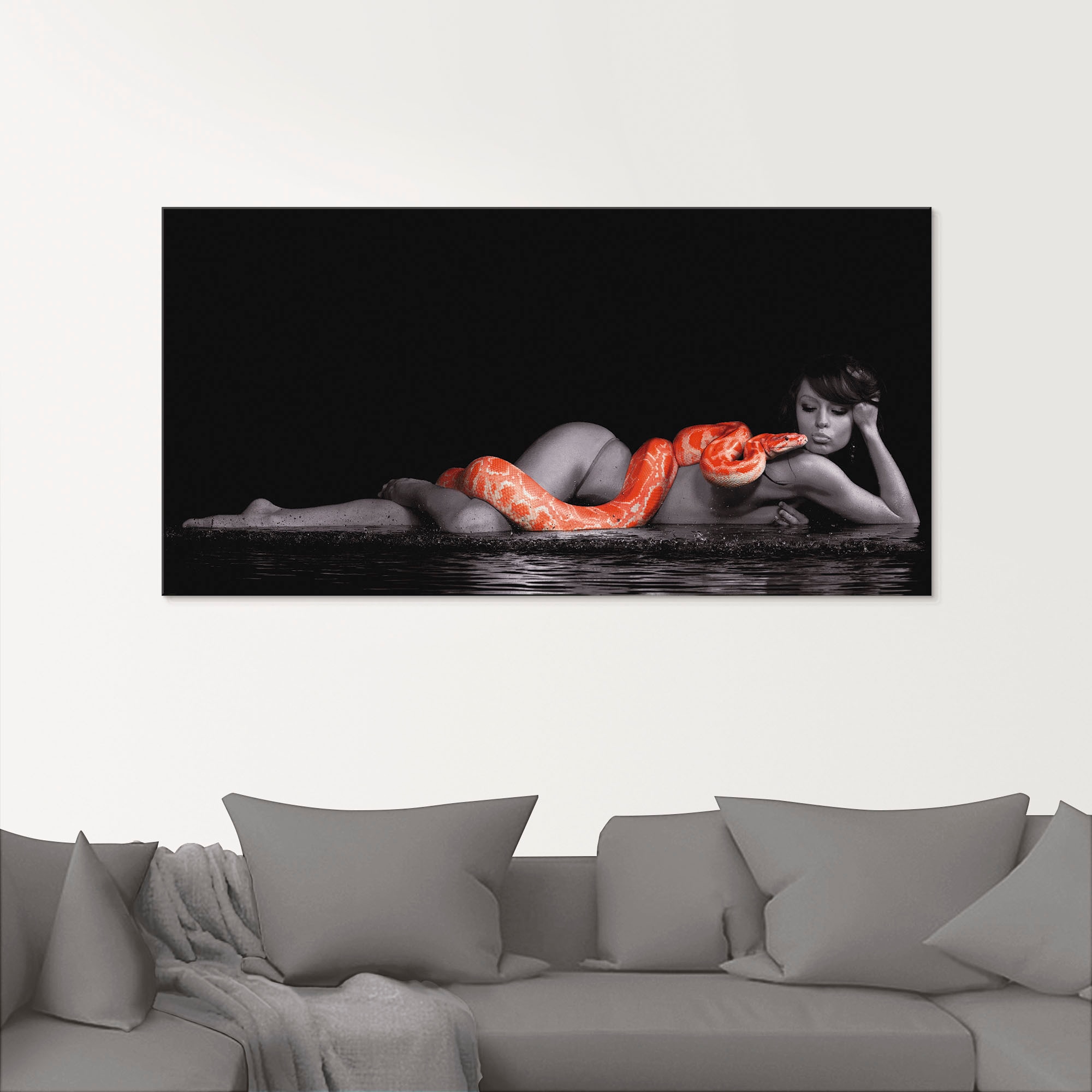 Image of Artland Glasbild "Frau in Wasser liegend mit roter Python" Frau 1 Stk. tlg. in verschiedenen Grössen