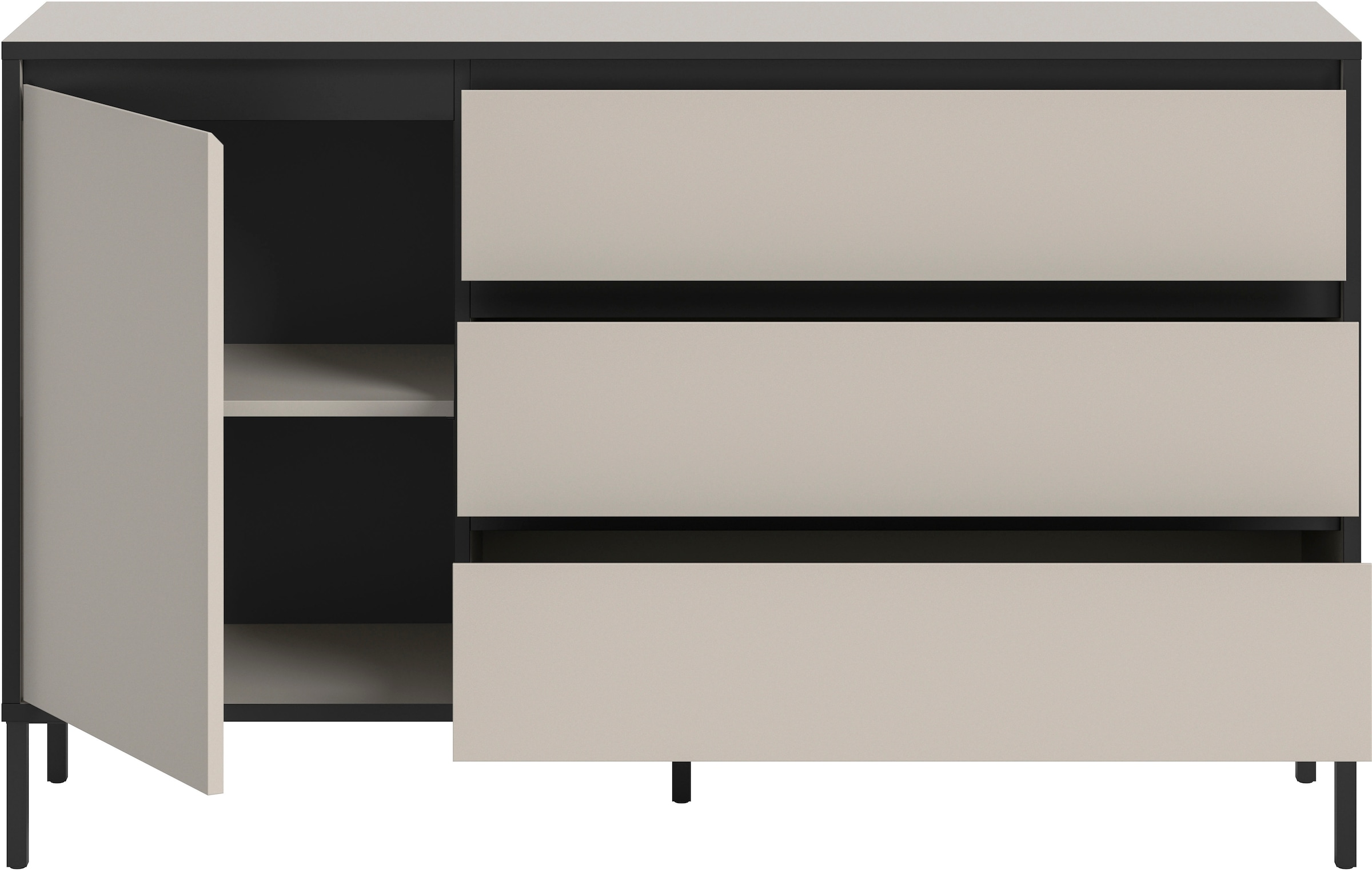 Home affaire Sideboard »NORT, Breite: 136cm, mit Metall Stabfuss, 1 Tür, 3 Schubkästen« Anrichte, Kommode, Schrank, Board, Higboard
