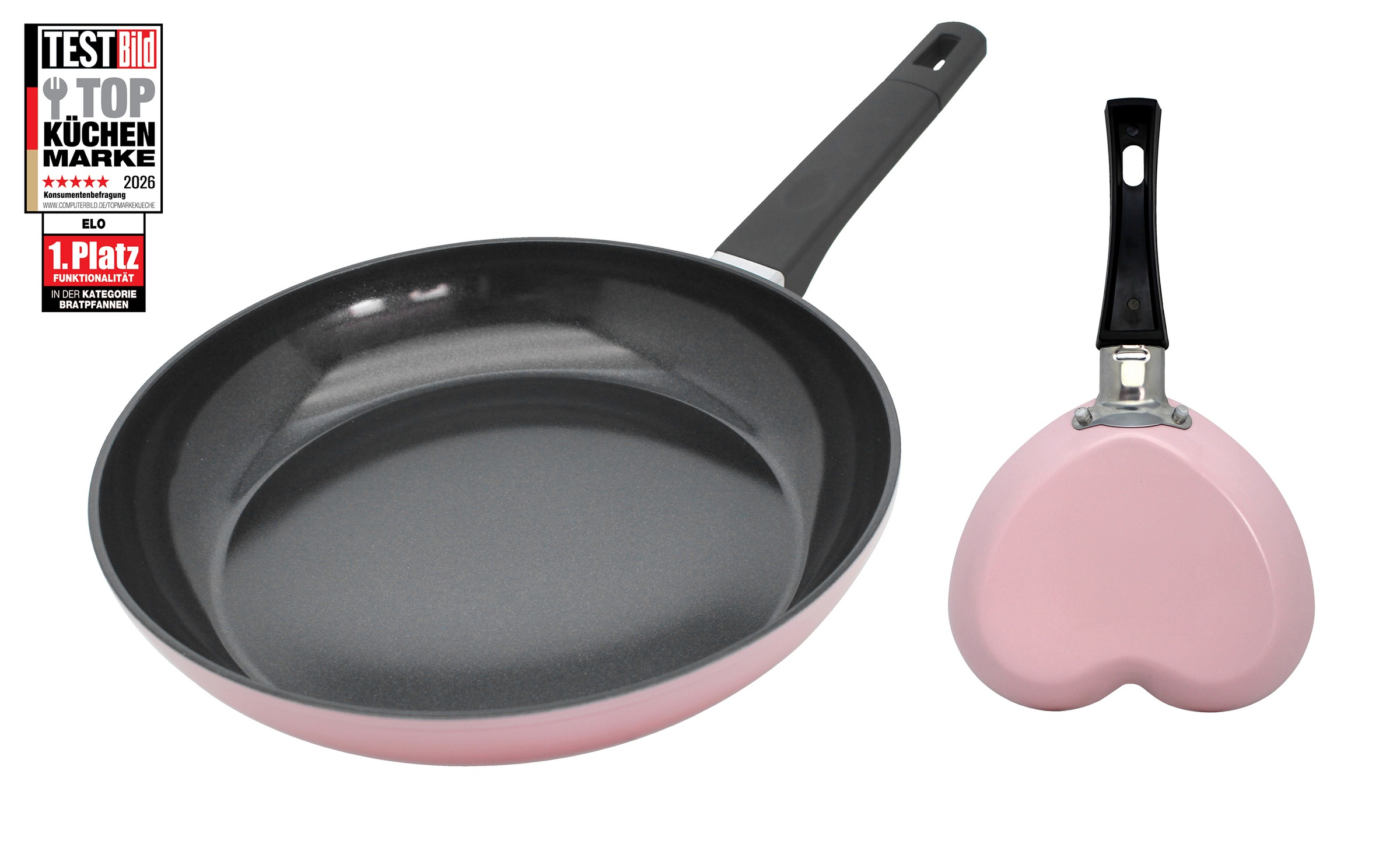 Image of Elo Basic Bratpfanne "Basic Pfanne + Gratis Mini Herzpfanne" Aluminium Set, 2 tlg. aussen rosé Silicon Polyester beschichtet
