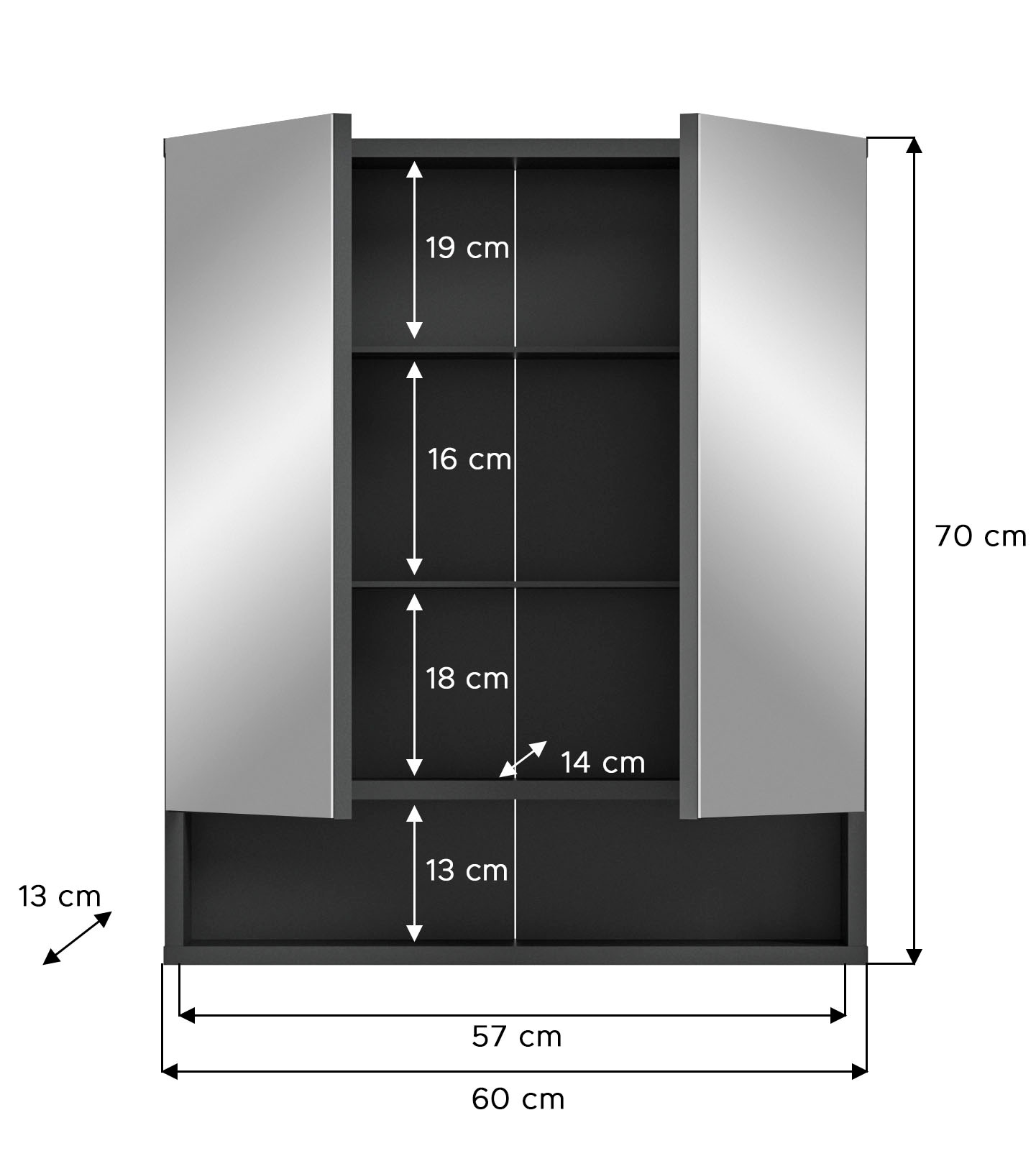 INOSIGN Badezimmerspiegelschrank »Jarvi«, (1 St.), Badmöbel, 2 Türen, 1 offenes Fach, Breite 60 cm