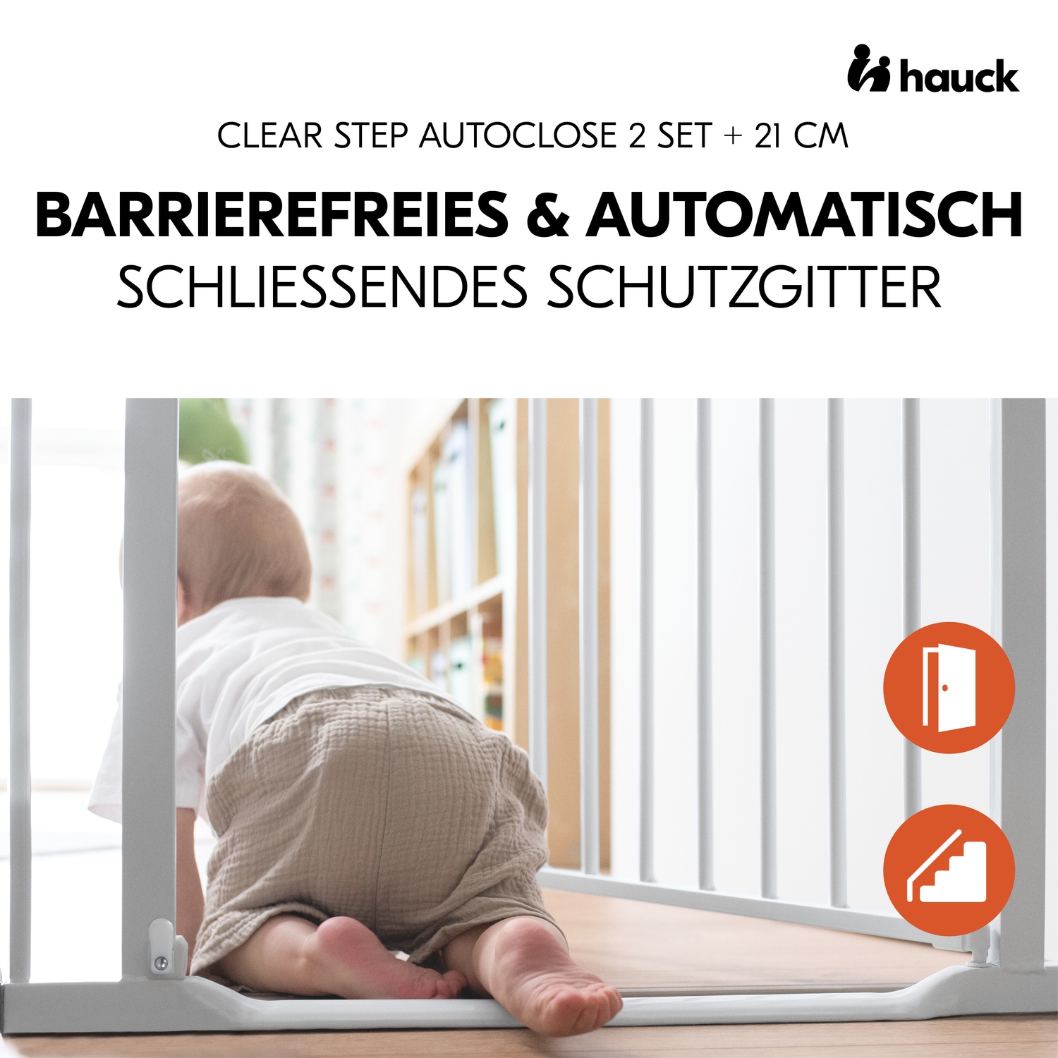 Hauck Türschutzgitter »Clear Step Autoclose 2 Set inklusive Verlängerung 21 cm, White« auch als Treppenschutzgitter verwendbar; 96-101 cm; flacher Durchgang