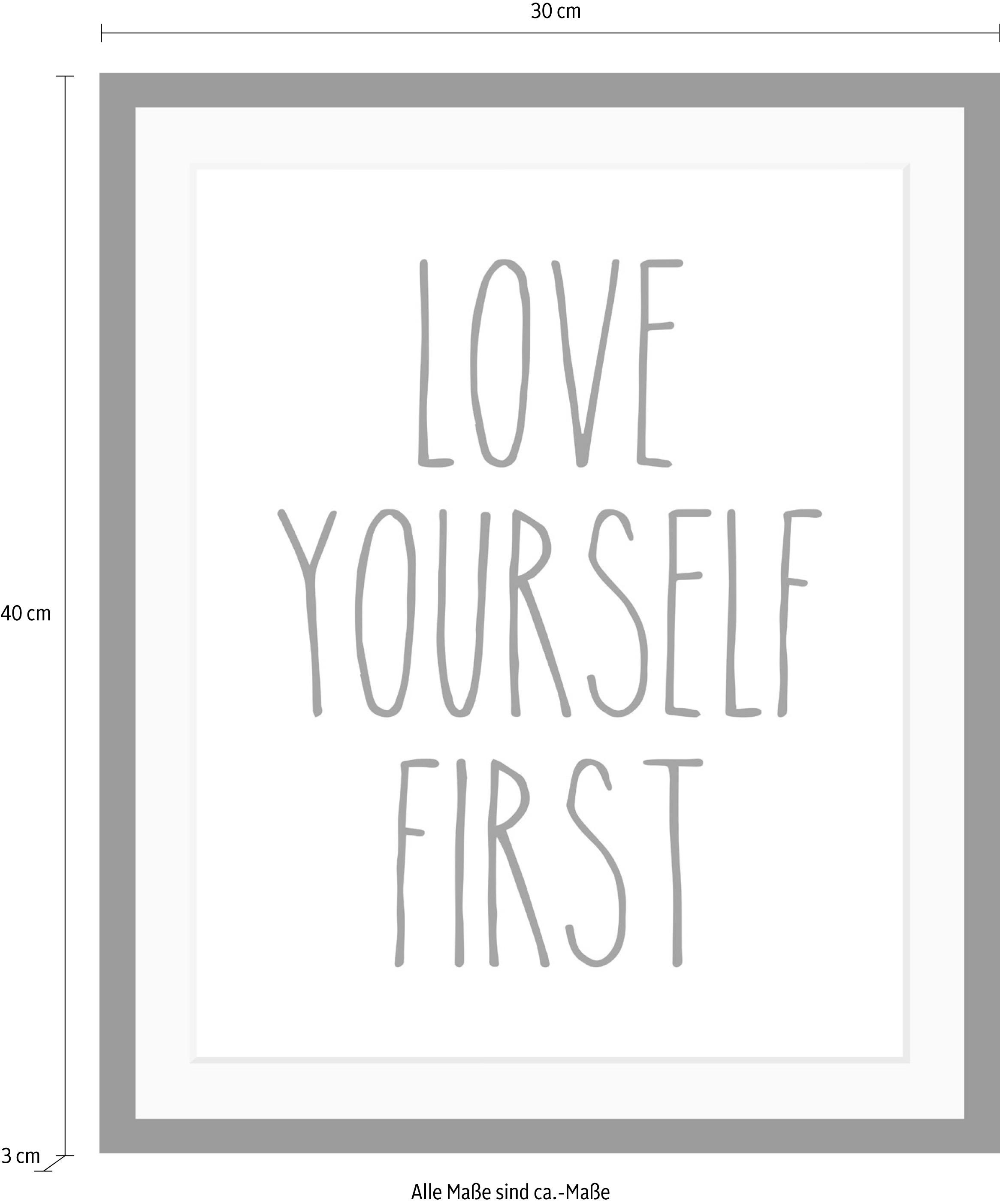 queence Bild »Selbstliebe« Liebessprüche | Motivationsbilder | Schriftzug | Schwarz-Weiss HD Premium Poster-Druck inkl. Holzrahmen