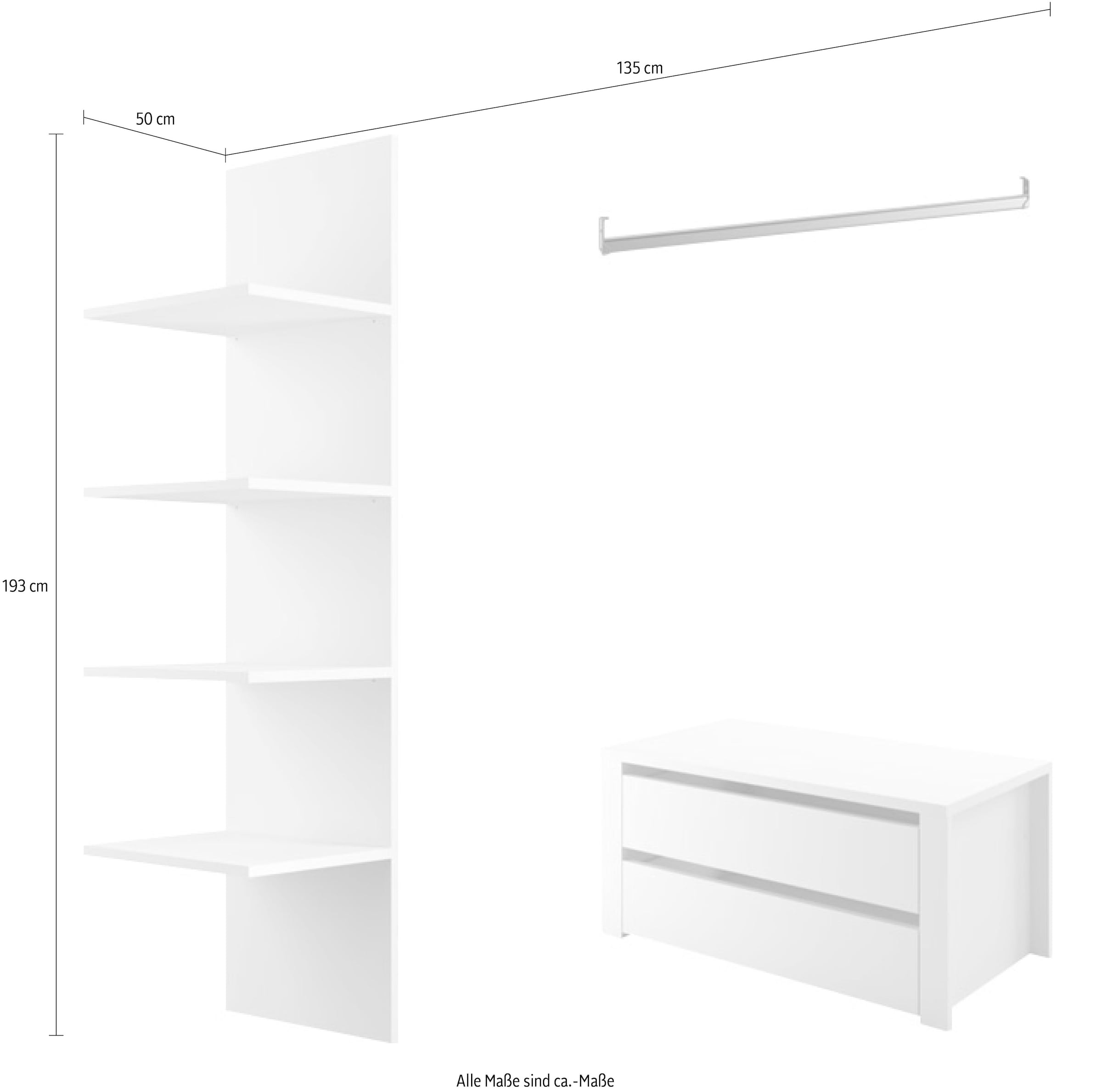 INOSIGN Inneneinteilung »Malmo Weiss, Zubehör Schwebetürenschrank, Breite 135 cm, Höhe 193 cm,«, 4 Einlegeböden B=43cm, 1 SK-Einsatz B=90 cm, 1 Kleiderstange B=90cm