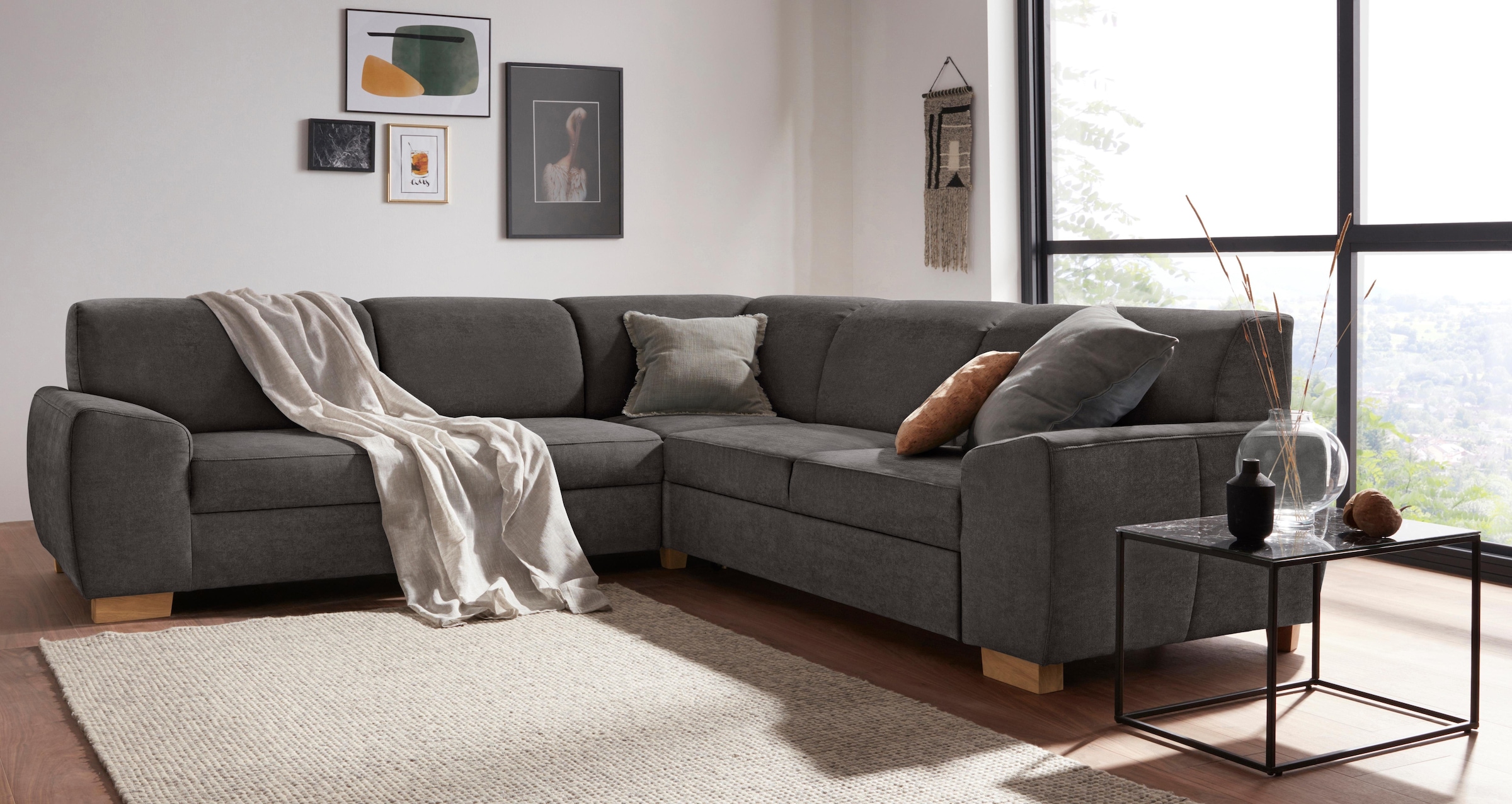 Image of DOMO collection Ecksofa "Incanto kubische Formensprache, komfortabel, flache Armlehnen, L-Form" mit Bettfunktion rechts, Stellmasse: 260/260cm