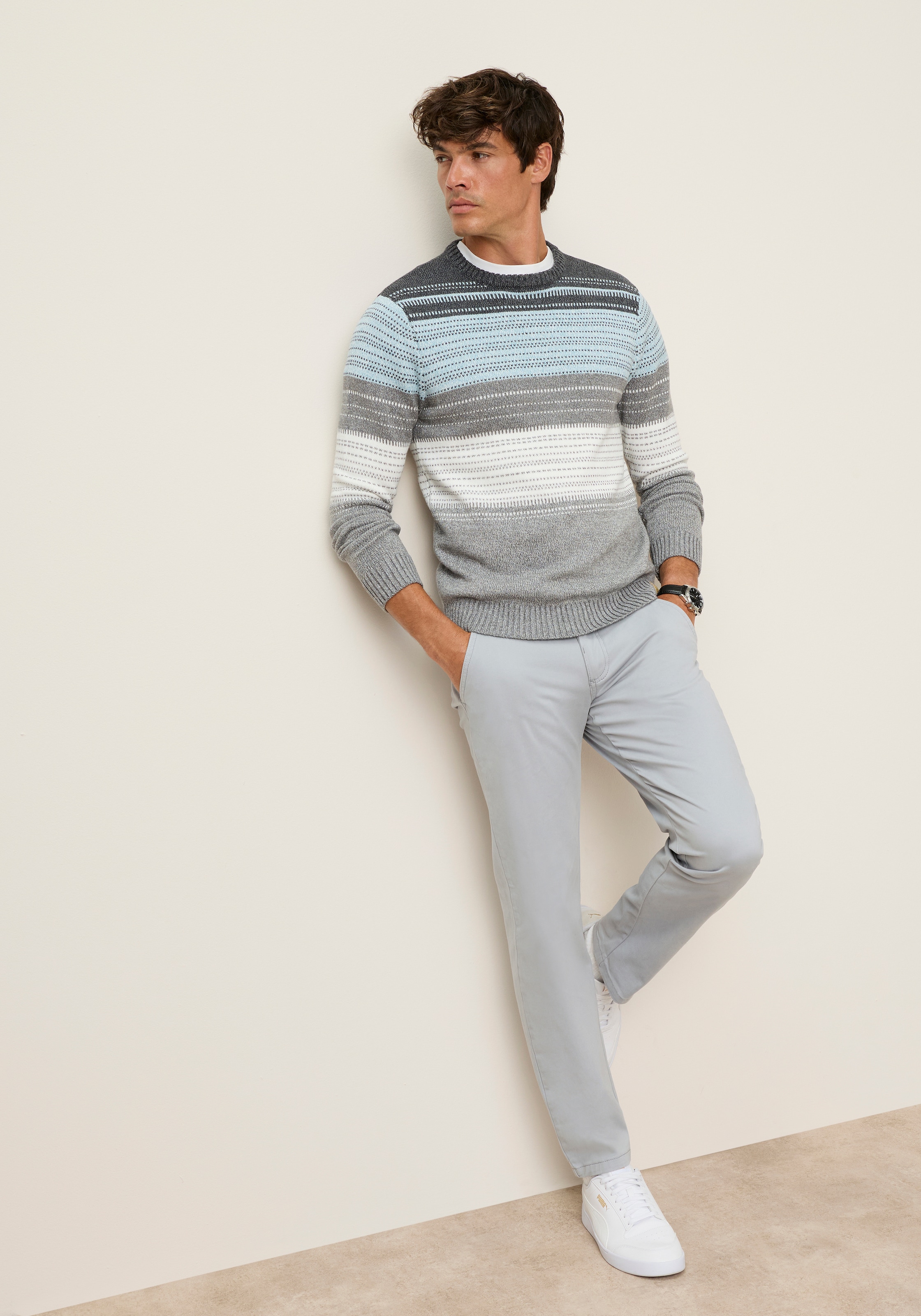 Man's World Streifenpullover »Neue Kollektion! Jaquardmuster & melierter Optik« Langarm, aus Baumwolle