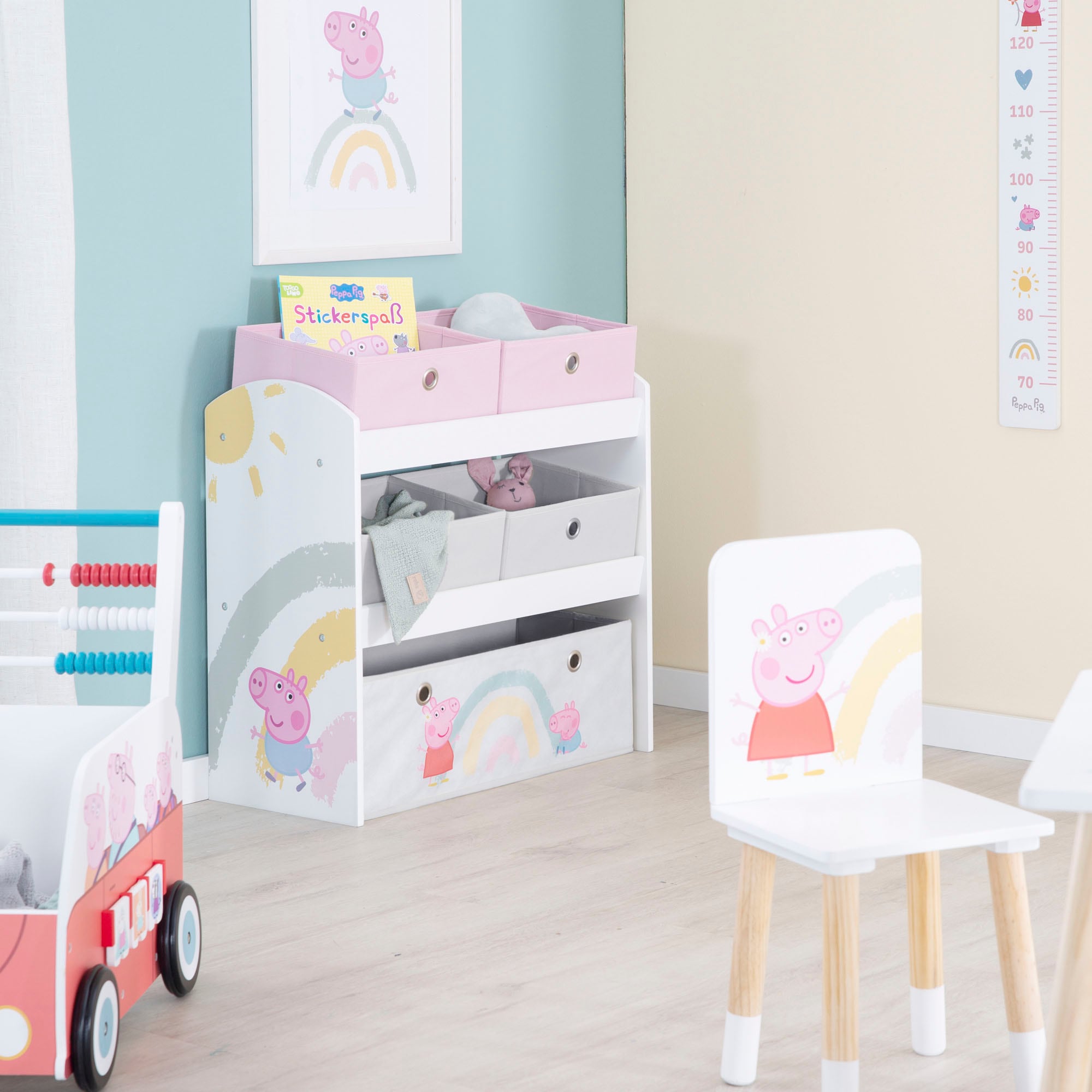 roba® Kinderregal »Peppa Pig, weiss«, inklusive 5 Stoffboxen in 2 Grössen