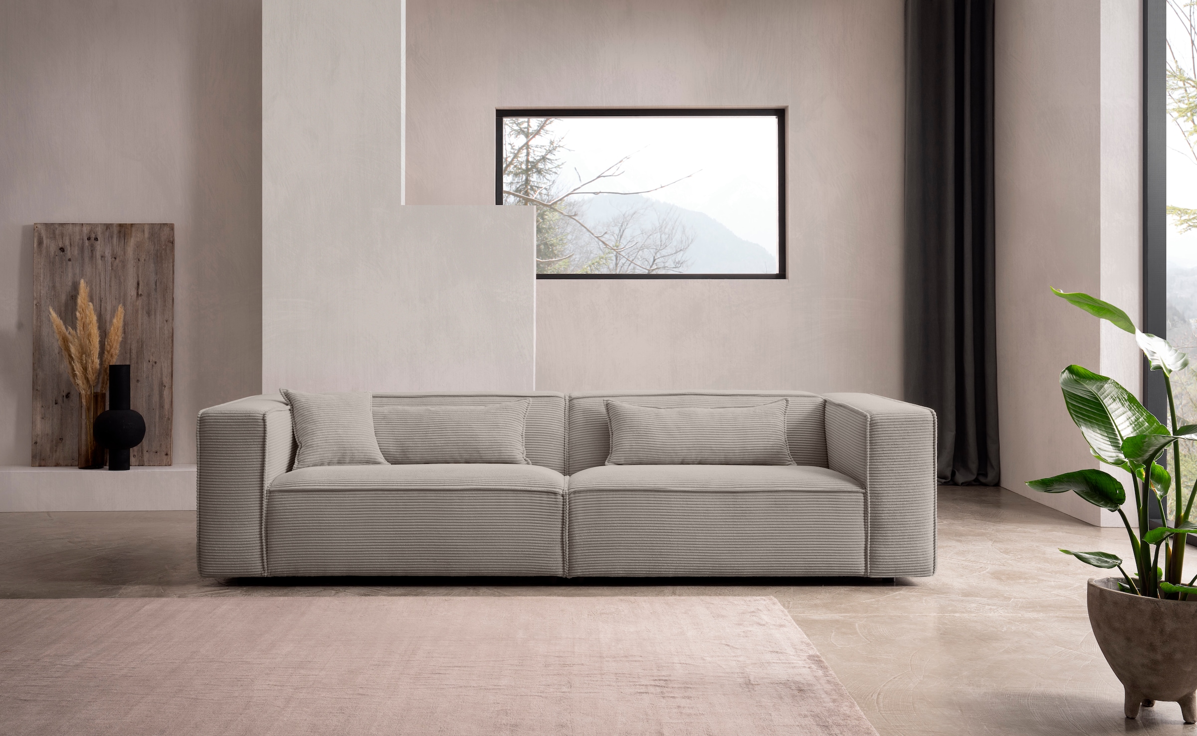 LeGer Home by Lena Gercke 3-Sitzer »PIARA, Couch mit Kedernaht, Sofa in Cord, Leinenoptik o. Strukturstoff«, schwarze Füsse, bequemer Sitzkomfort