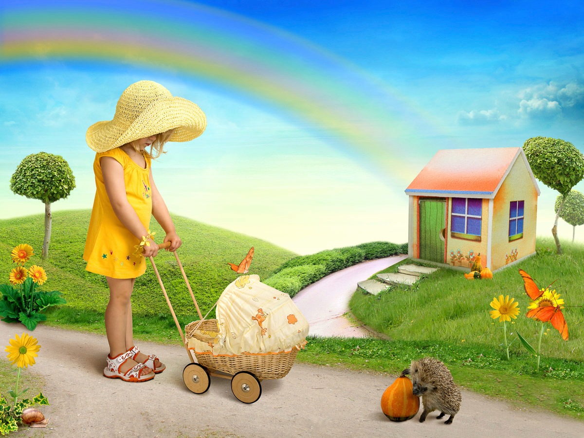 Image of Papermoon Fototapete "Kind mit Kinderwagen"
