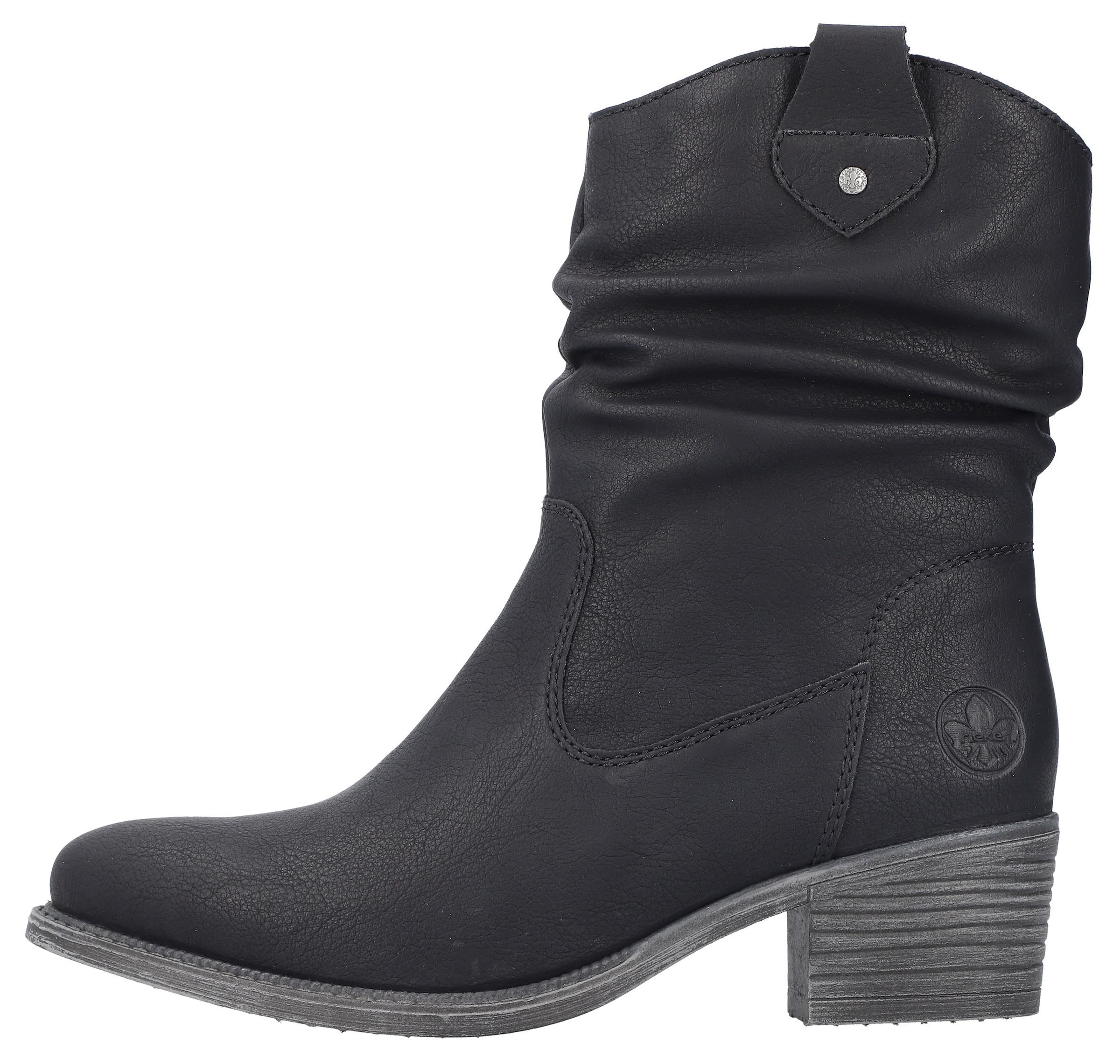 Rieker Westernstiefelette, Cowboyboots, slouchy Schaft, Blockabsatz, mit Innen-Reissverschluss