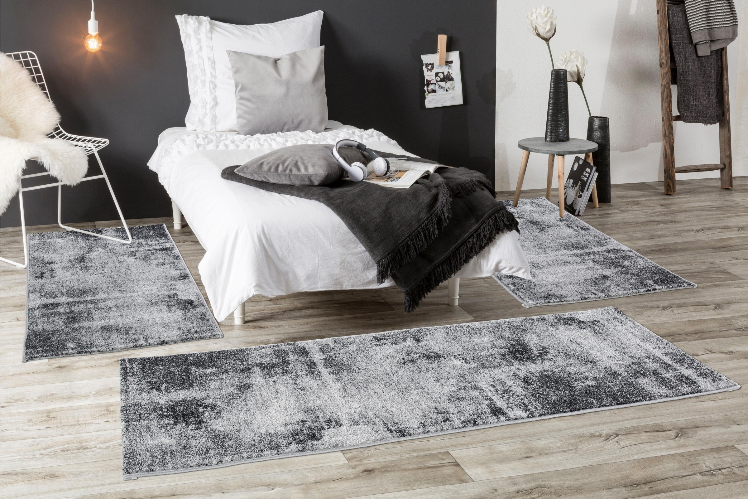 Andiamo Bettumrandung "Bettvorleger Luna" Höhe 7 mm 3 tlg. Bettvorleger, Läufer-Set, Kurzflor, modernes Design, meliert