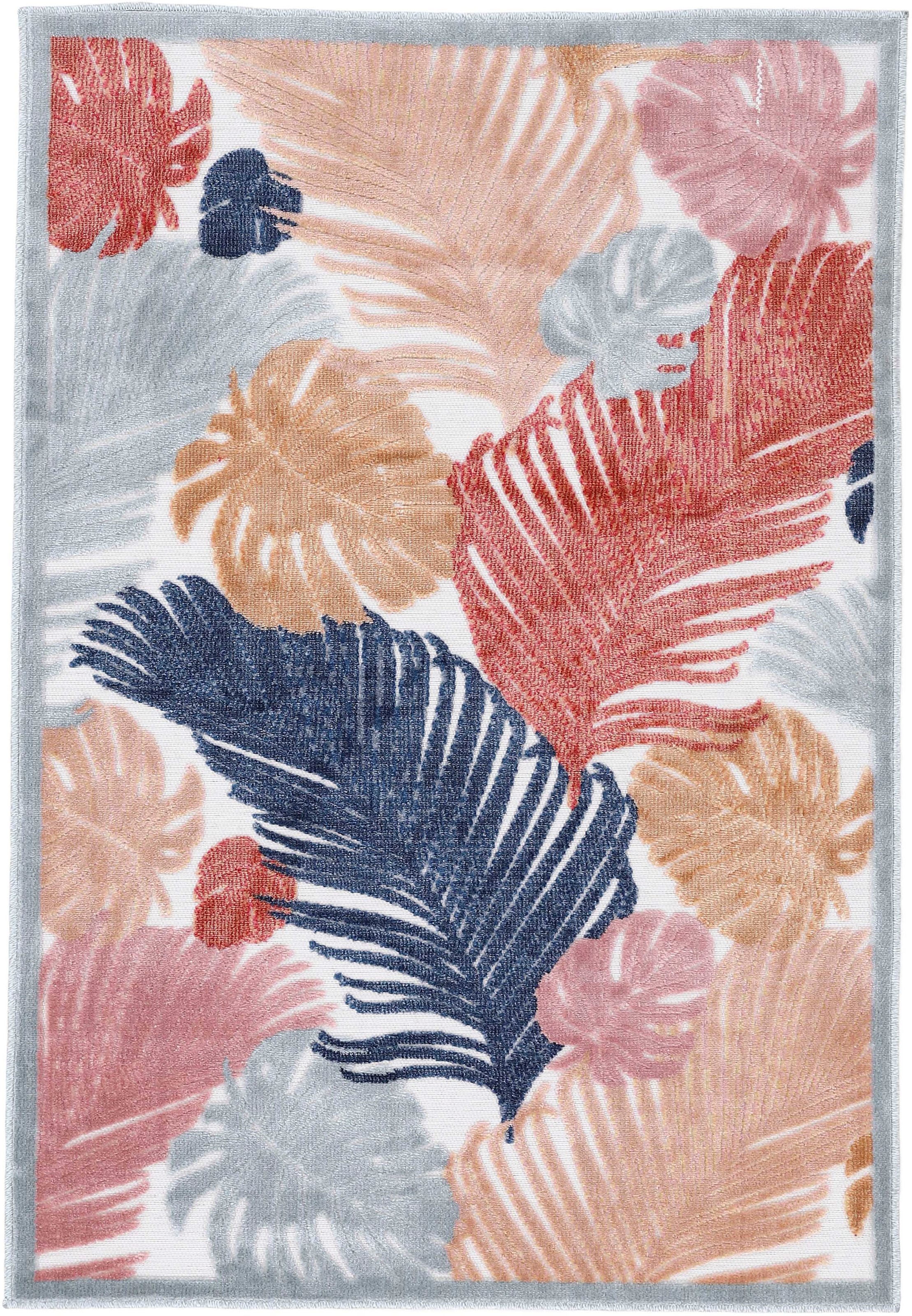 Image of carpetfine Teppich "Deja 104" rechteckig 4 mm Höhe robustes Flachgewebe, Floral Palmenblätter, In- und Outdoor, Läufer
