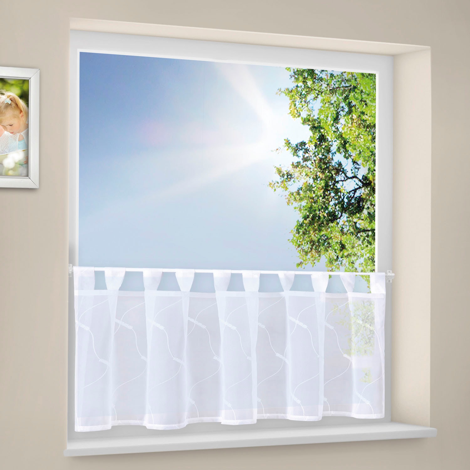 Image of Gerster Scheibengardine "Arist" Schlaufen 1 Stk. tlg. SB-Schlaufenbistro "Arist" weiss, mit Stickerei, 150cm X 50 cm (B x H)