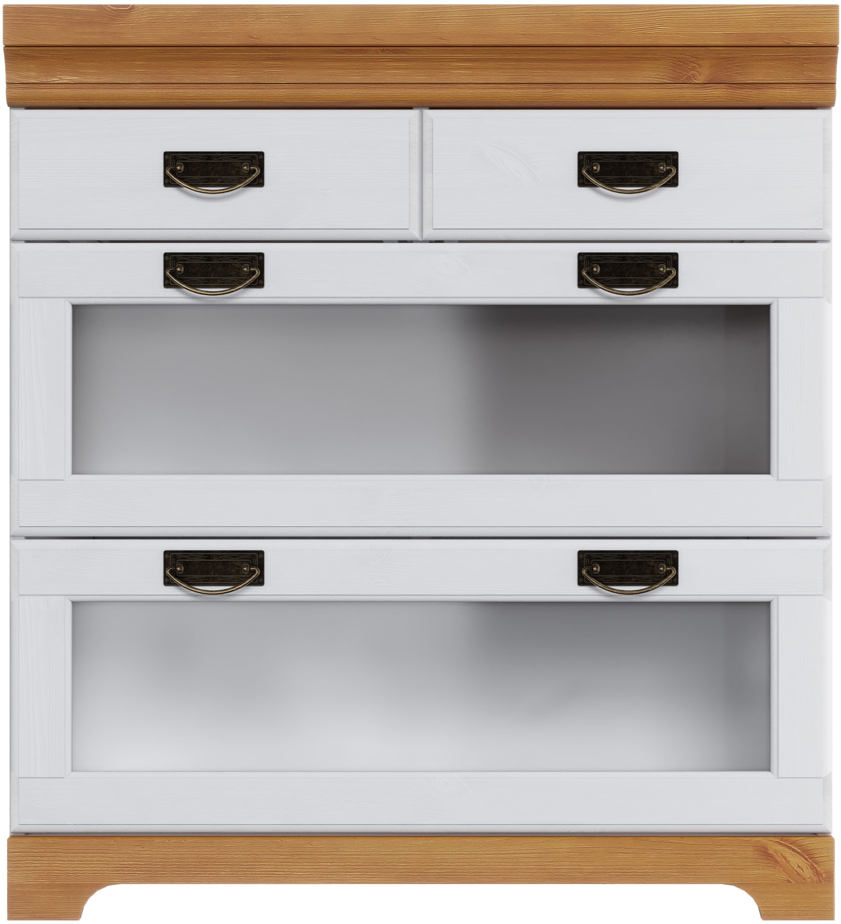 Image of GOODproduct Unterschrank "Rügen" Breite 80 cm, Kiefer massiv, Schubkästen mit Glaseinsatz