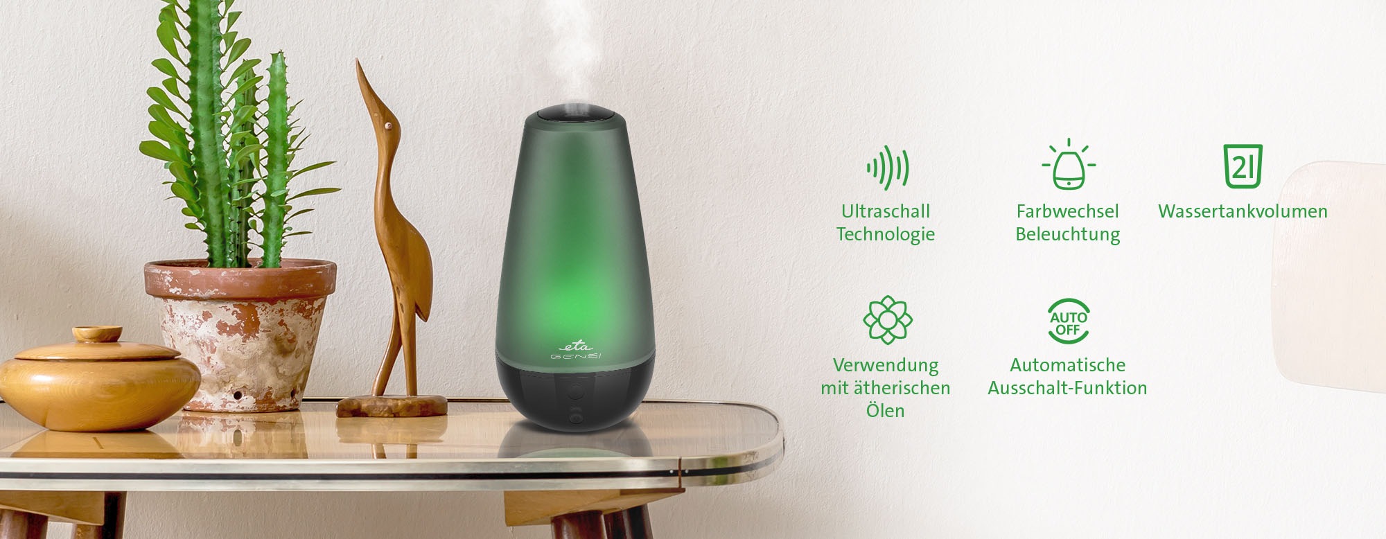 eta Diffuser »Genso, Aroma Diffuser«, 2 l Wassertank, Für Räume bis zu 30 m2 geeignet