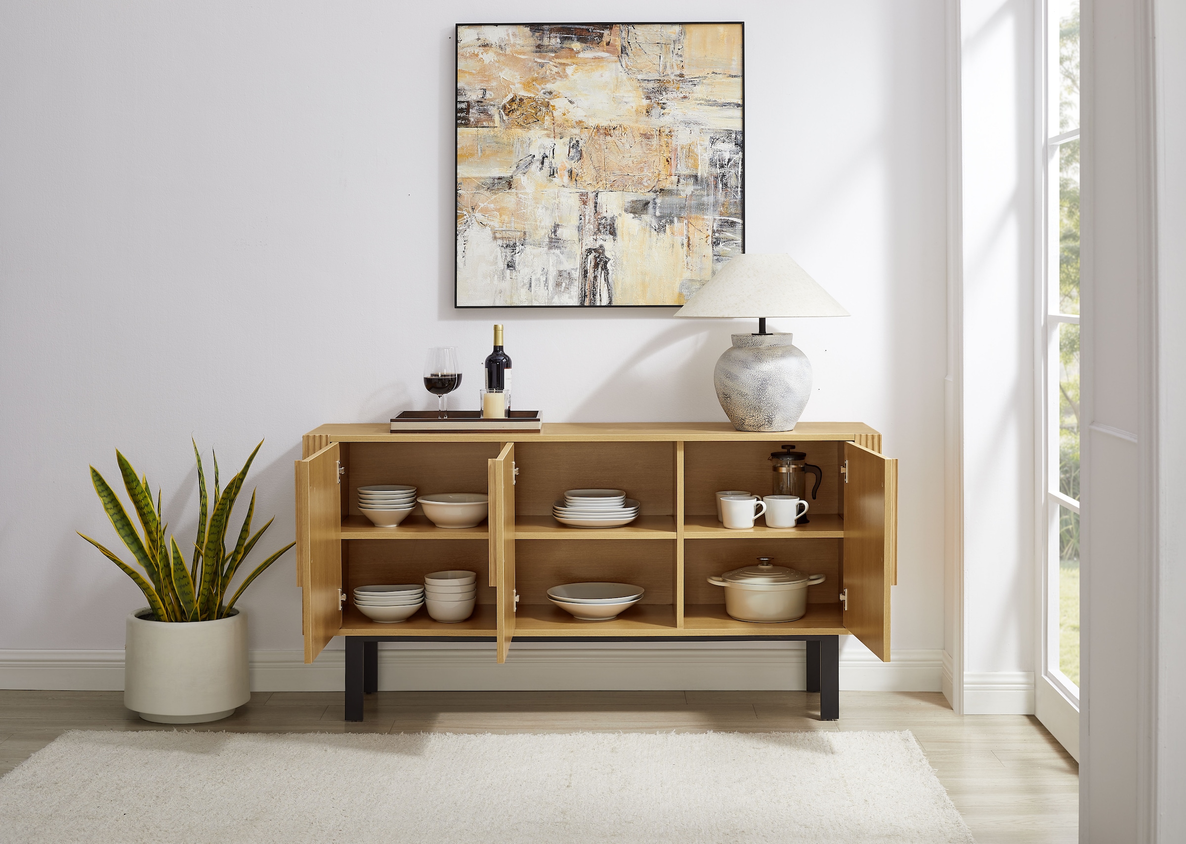 GOODproduct Sideboard »Stiven« Eukalyptus und Esche, kombiniert mit Melamin, MDF und ABS-Kunststoff