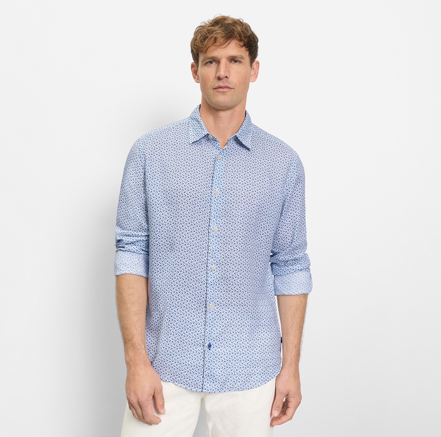 Image of OLYMP Leinenhemd mit Minimal-Muster, aus Leinen, regular fit
