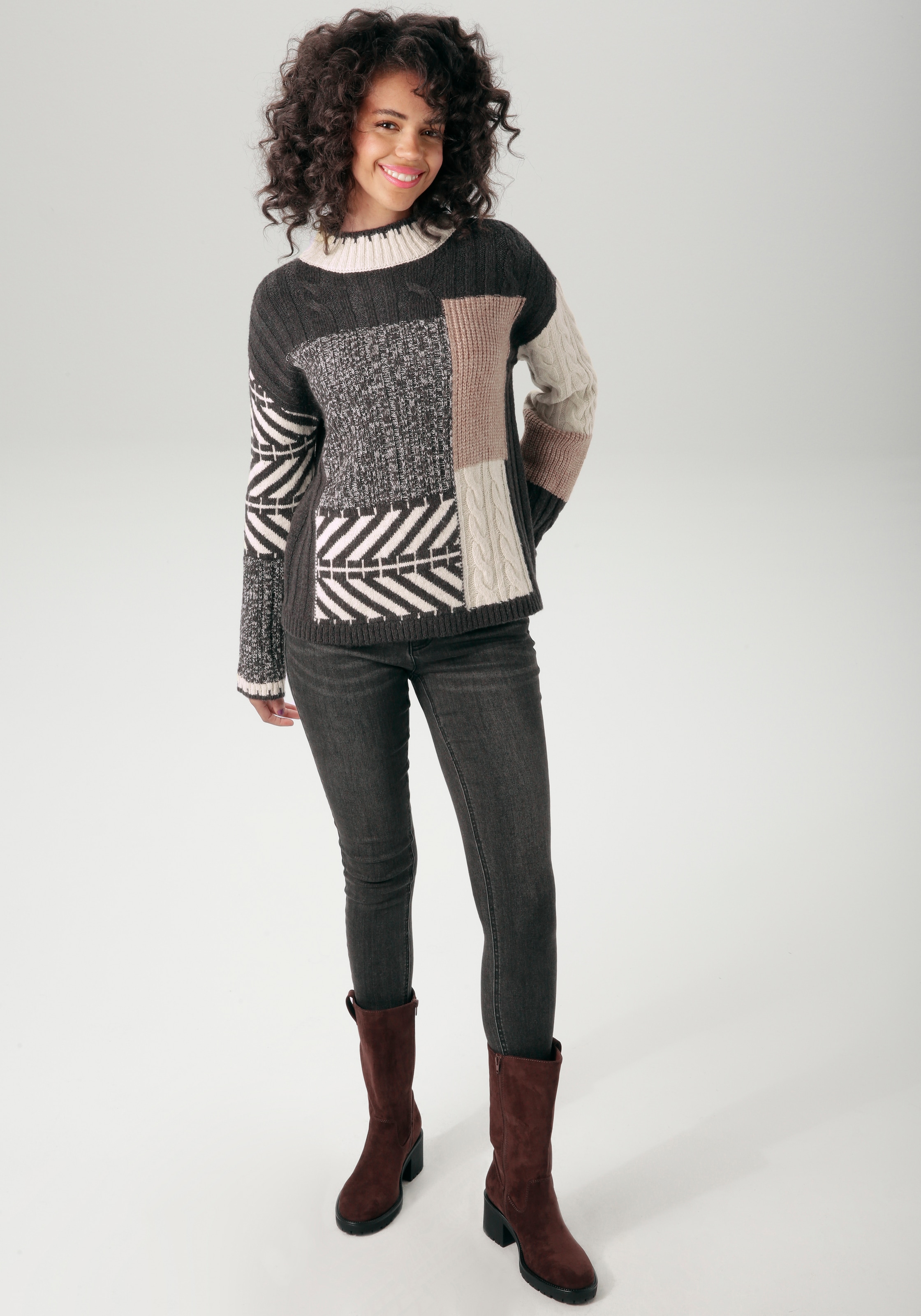Aniston CASUAL Strickpullover, im farbharmonischem Patch-Dessin - NEUE KOLLEKTION
