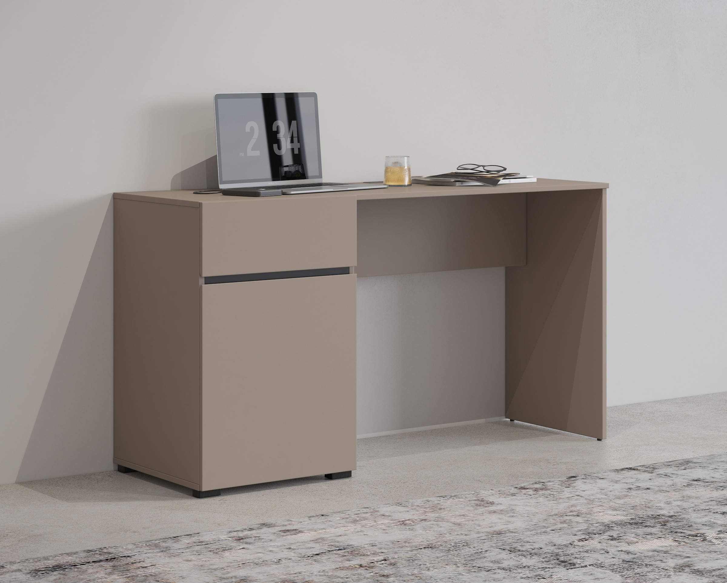 GOODproduct Schreibtisch »Cross, Breite 130 cm, praktischer Computertisch« Bürotisch mit 1 Schublade und Tür, Tischplatte mit Kabeldurchführung