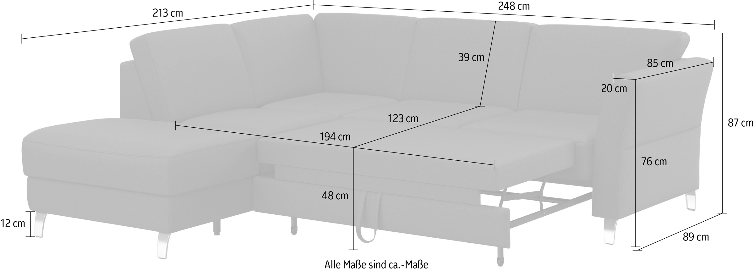 sit&more Ecksofa »Visby L-Form«, Wahlweise mit Bettfunktion und Stauraum, frei im Raum stellbar