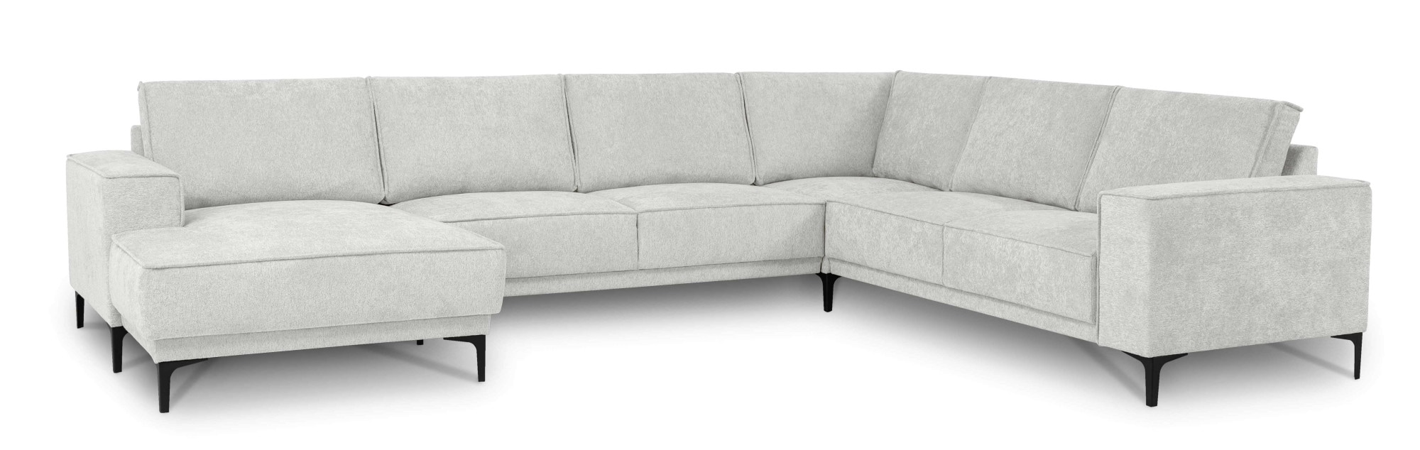 Places of Style Wohnlandschaft »XXL Sofa Oland, Struktur, Flachgewebe, Luxus-Microfaser, Boucle«, U-Form, 342 cm, Wellenunterfederung, Skandi-Design, Metallfüsse