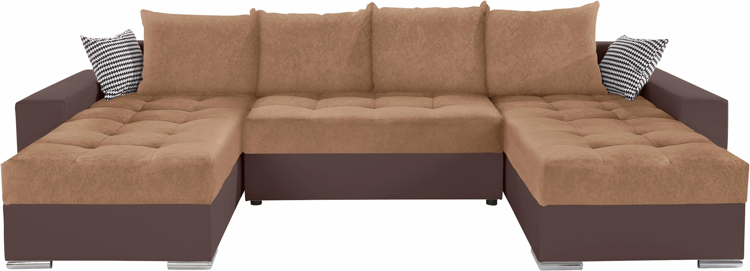COLLECTION AB Wohnlandschaft »XL-Josy U-Form, Breite 313 cm, Kunstleder-Mix, Microfaser«, inkl. Bettfunktion, Bettkasten, mit 4 gleich grossen Rückenkissen