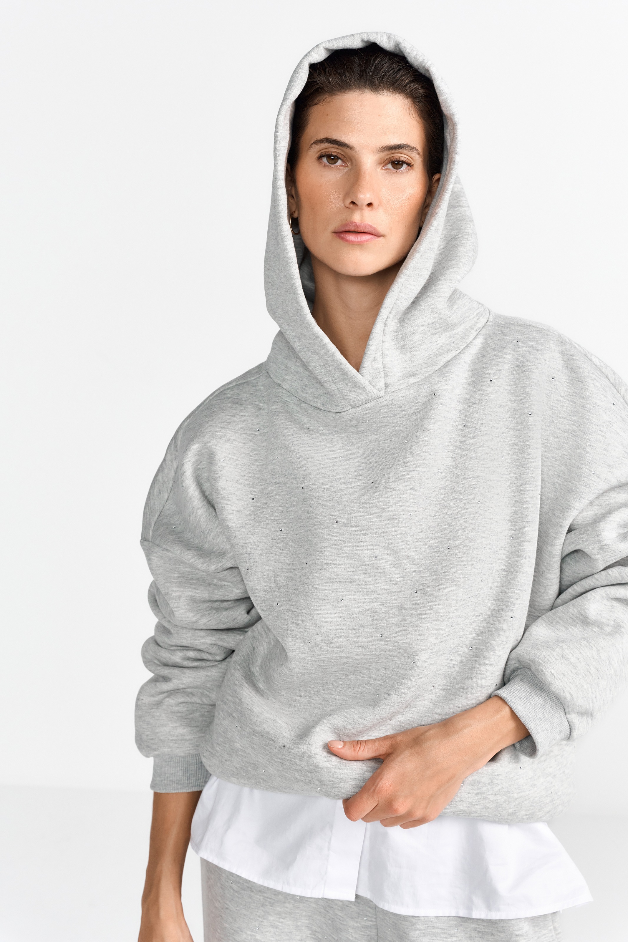 Image of RICHROYAL Hoodie, mit Strasssteinen, oversized fit