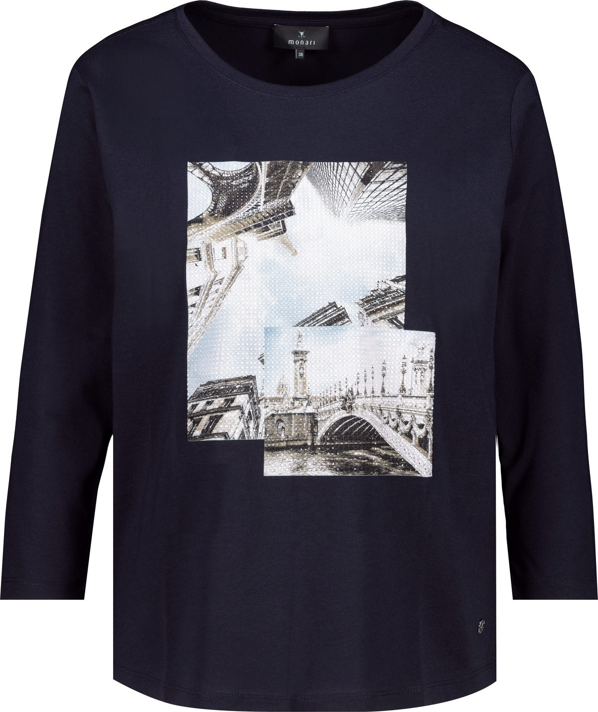 Monari 3/4-Arm-Shirt »Shirt Druck + Schmuck«, Regular fit mit Rundhalsausschnitt