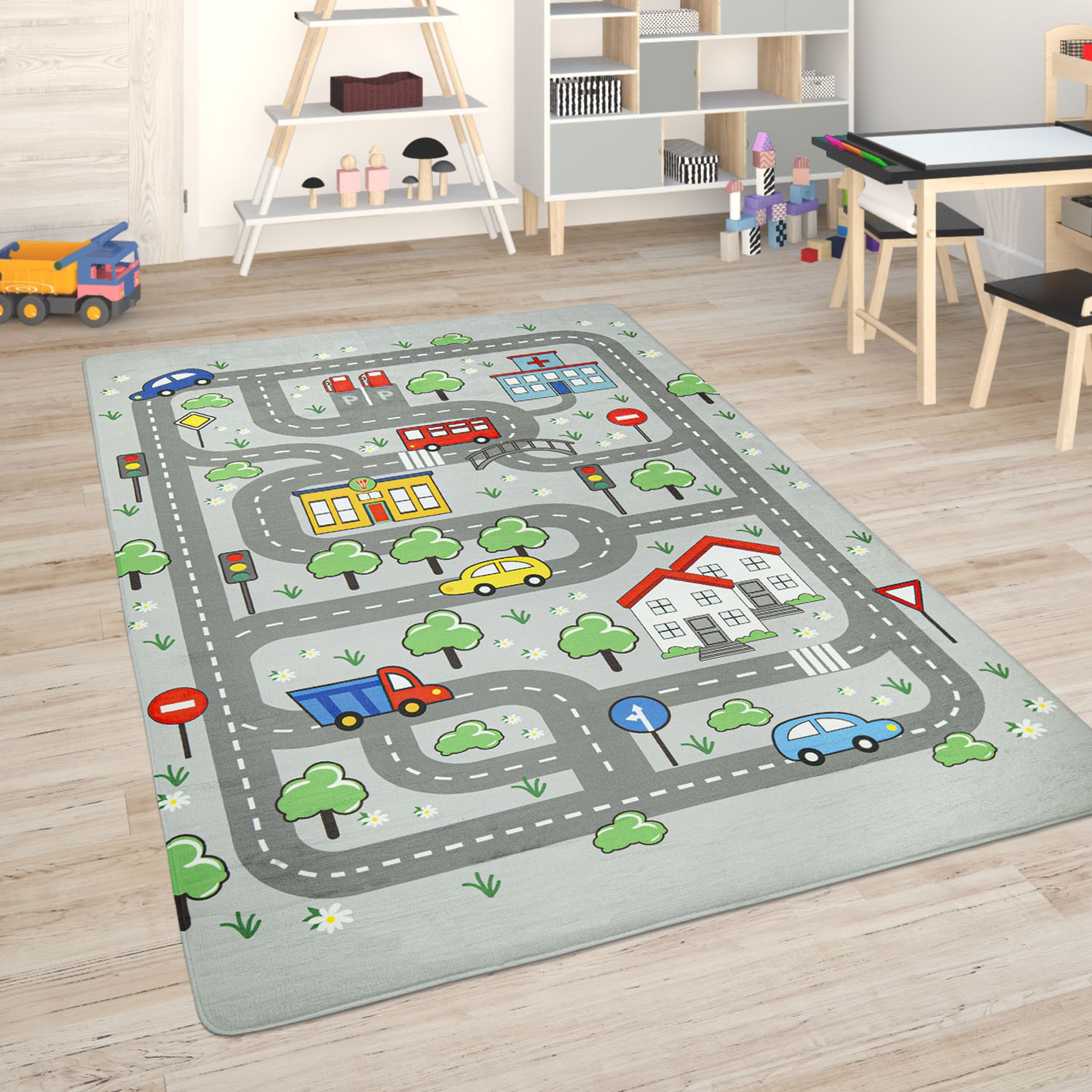 Image of Paco Home Kinderteppich "Chicos 559" rechteckig 2 mm Höhe Flachgewebe, Strassen-Spiel-Teppich, Kinderzimmer